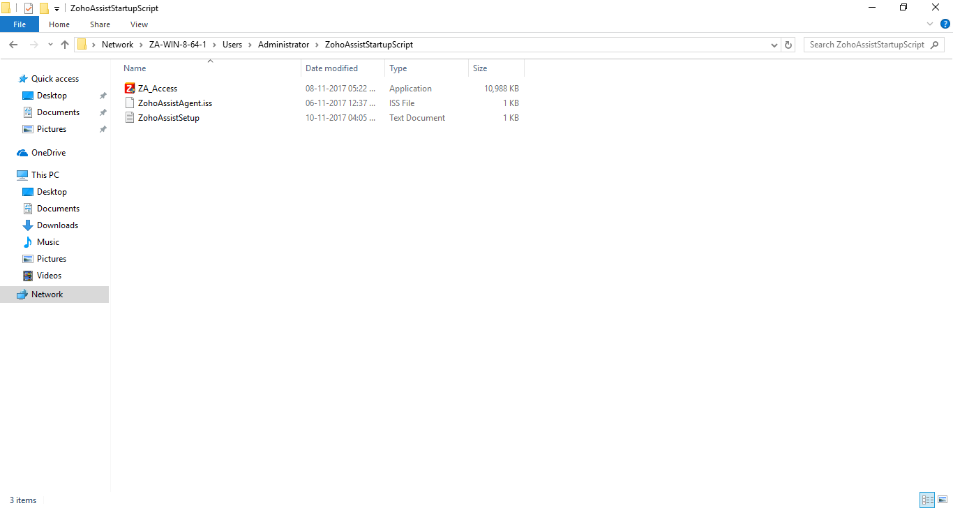 Downloaded Installer Executable, ZohoAssistAgent.iss and Batch Script is moved to the network share.