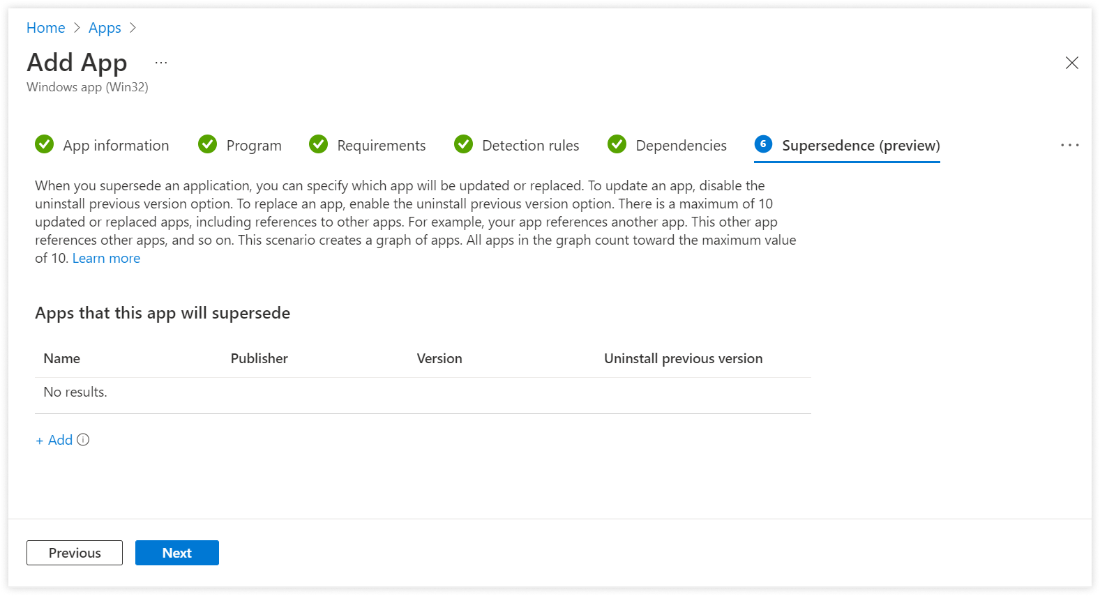 Supersedence (preview) section.