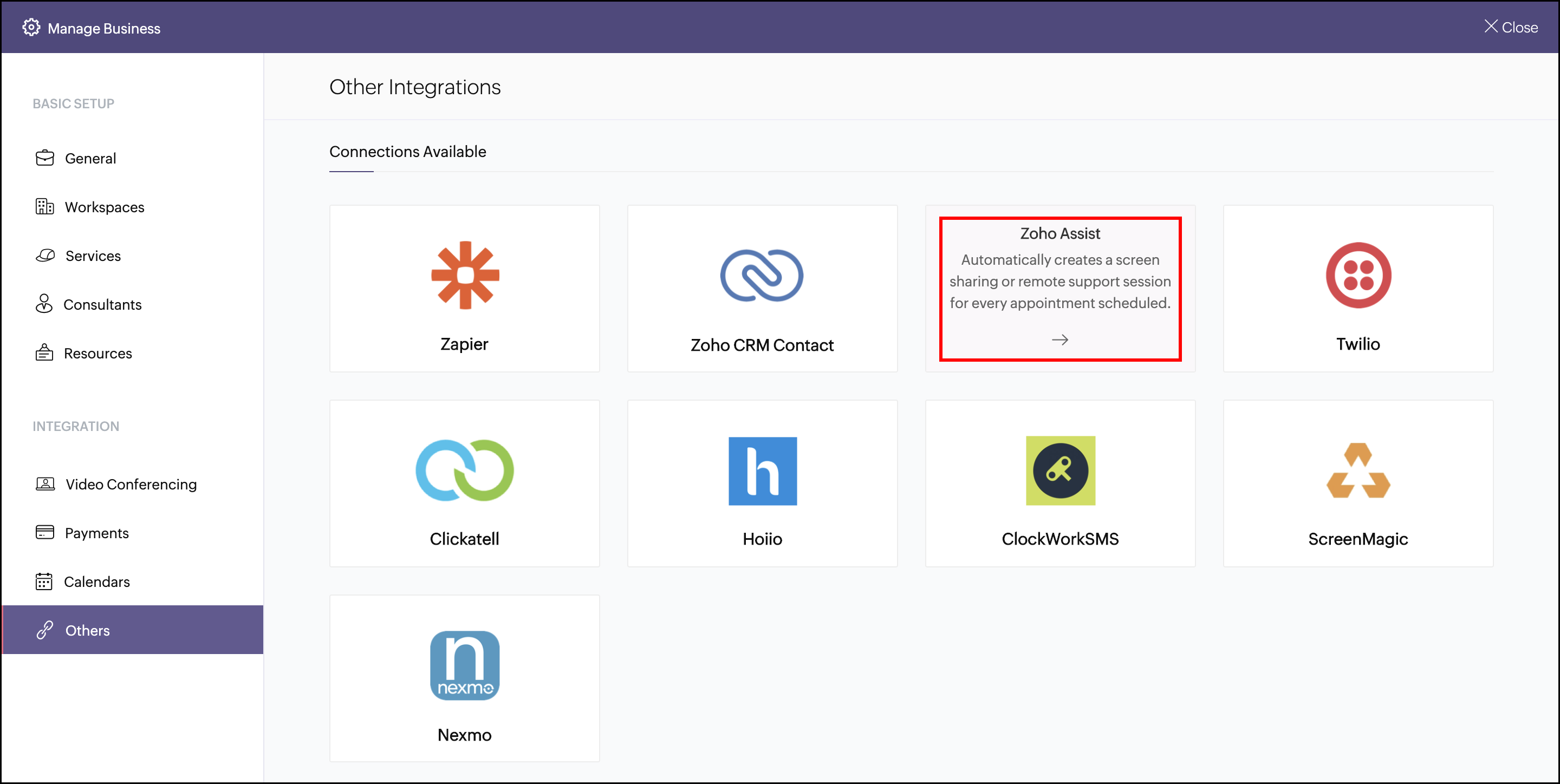 Zoho Bookings integration setup step 1