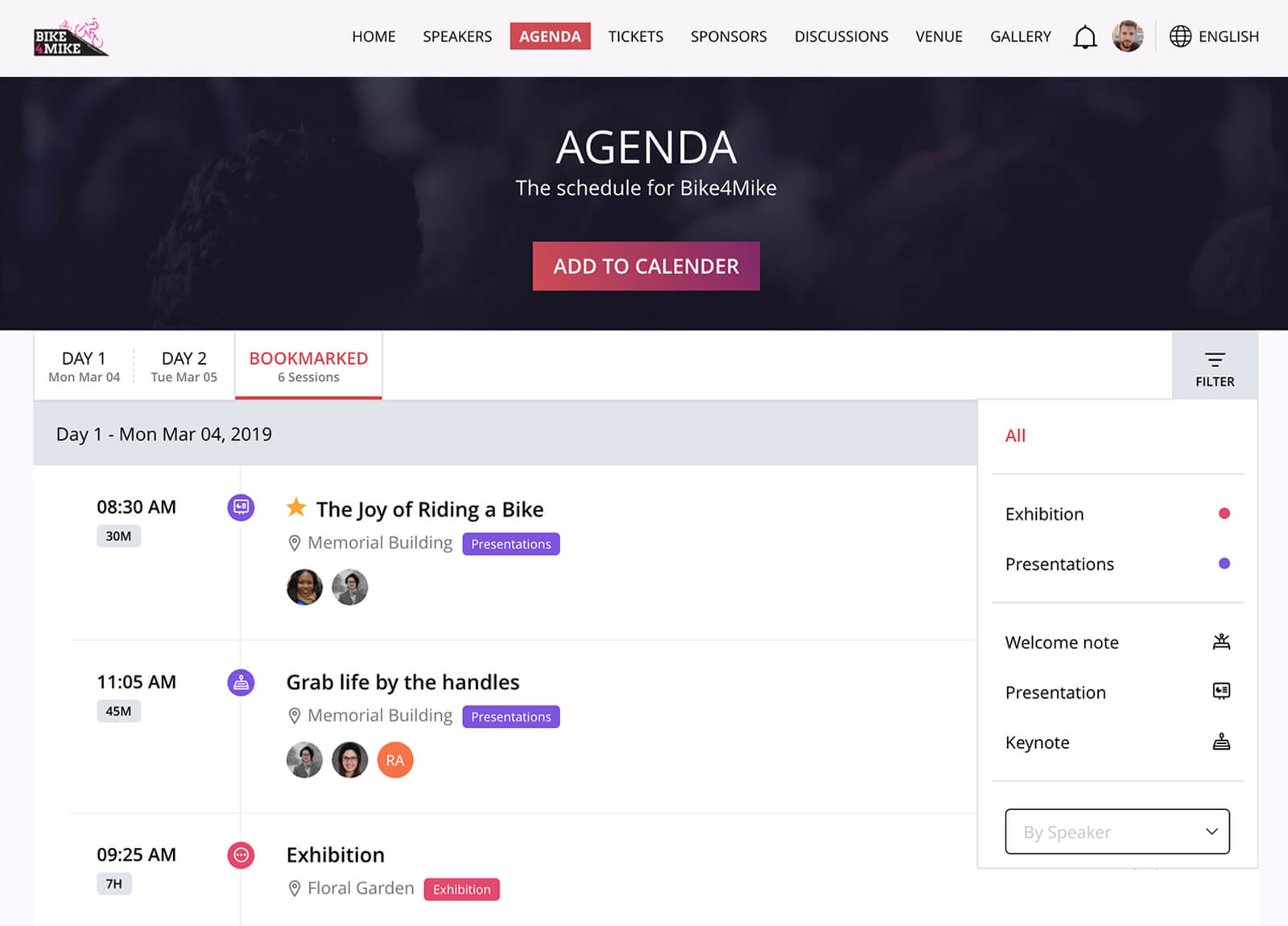 Personalized attendee schedule