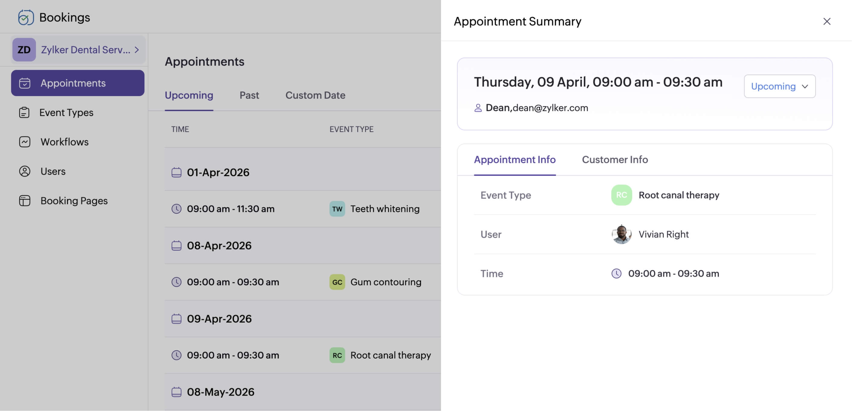 Dental appointment calendar