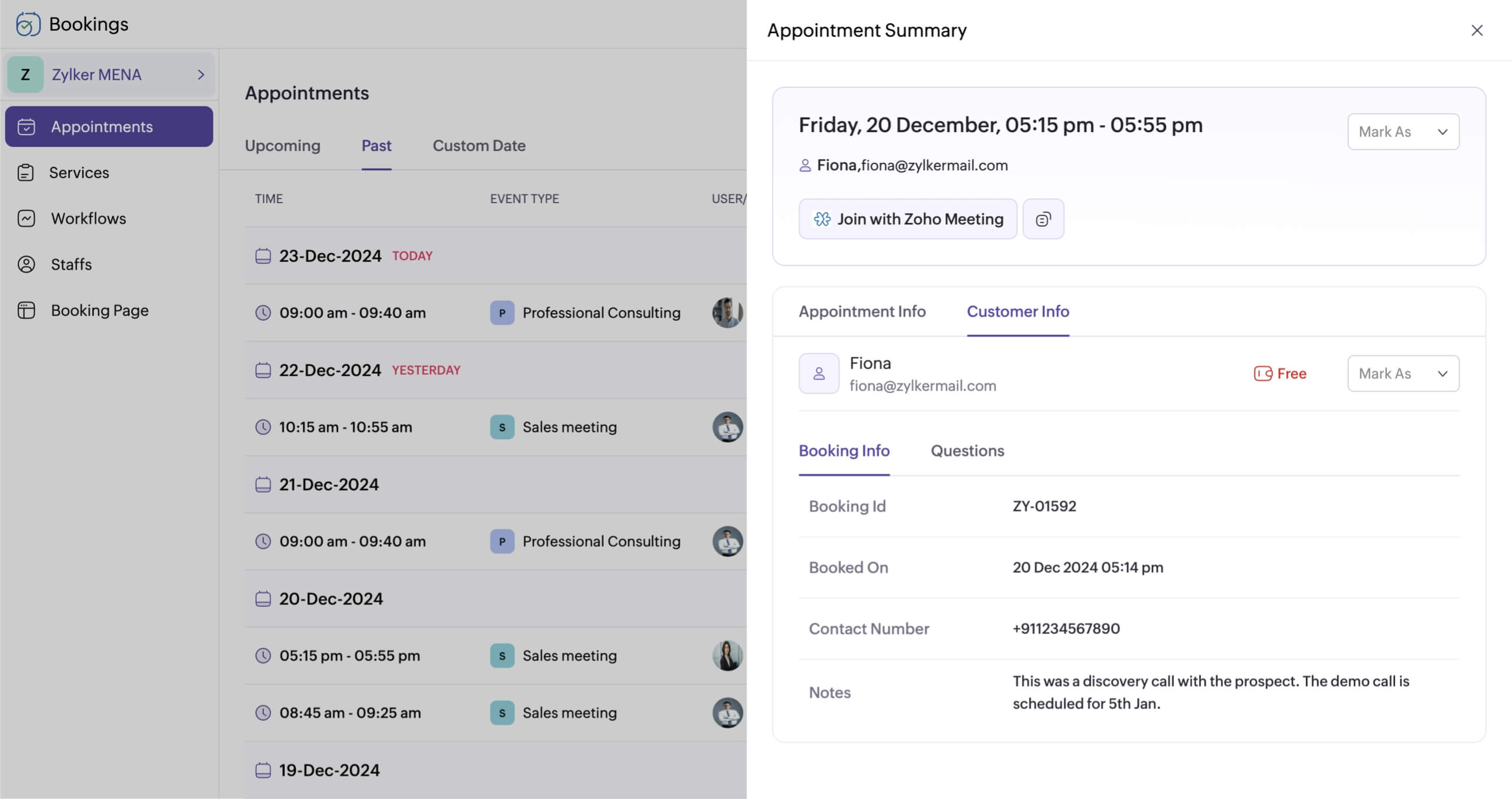 Appointment summary