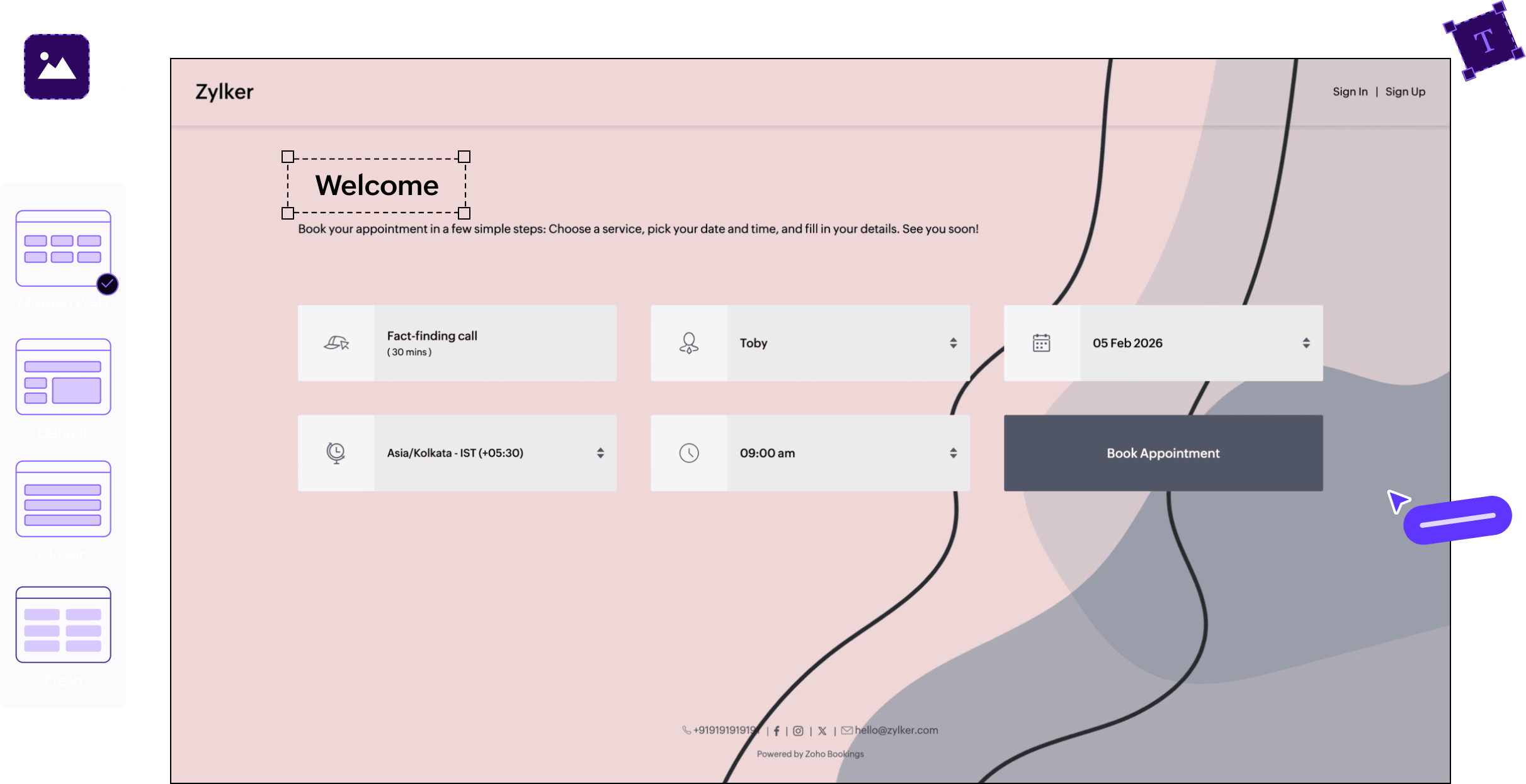 Booking page