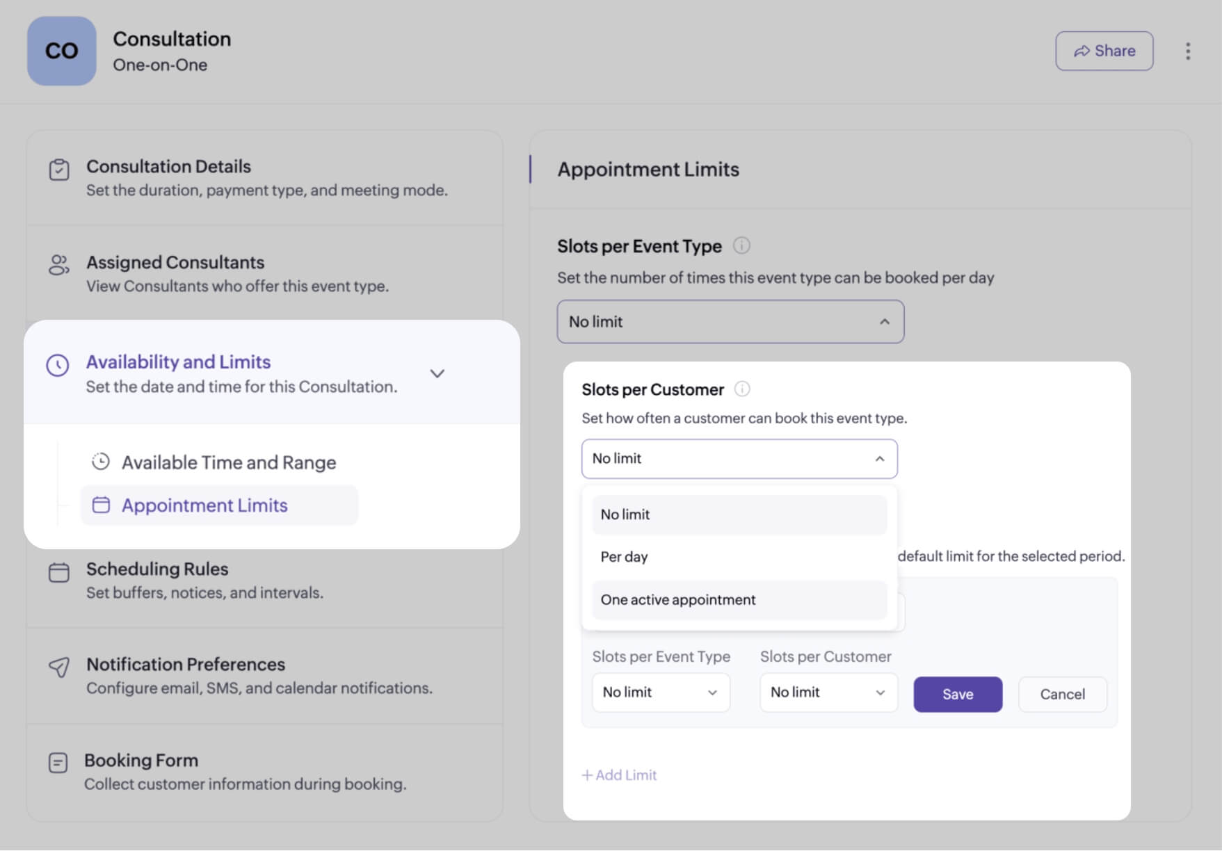 Limit appointments based on email