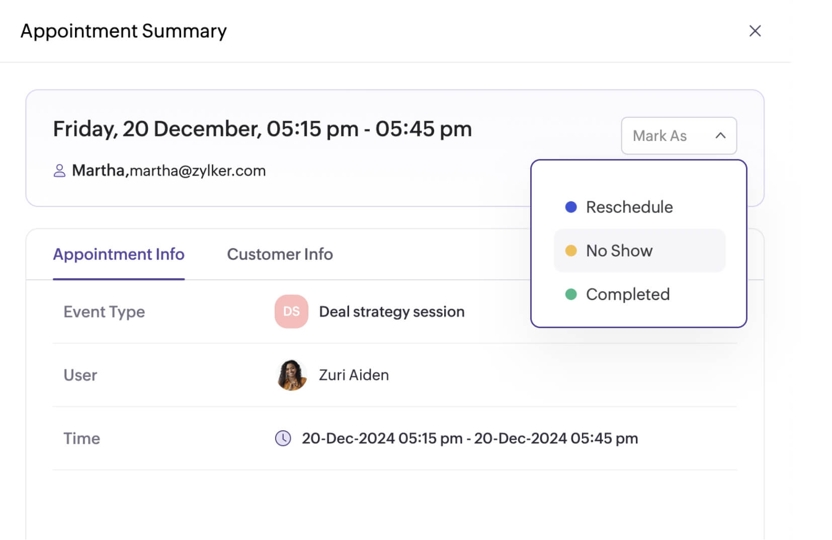 View and update appointment statuses