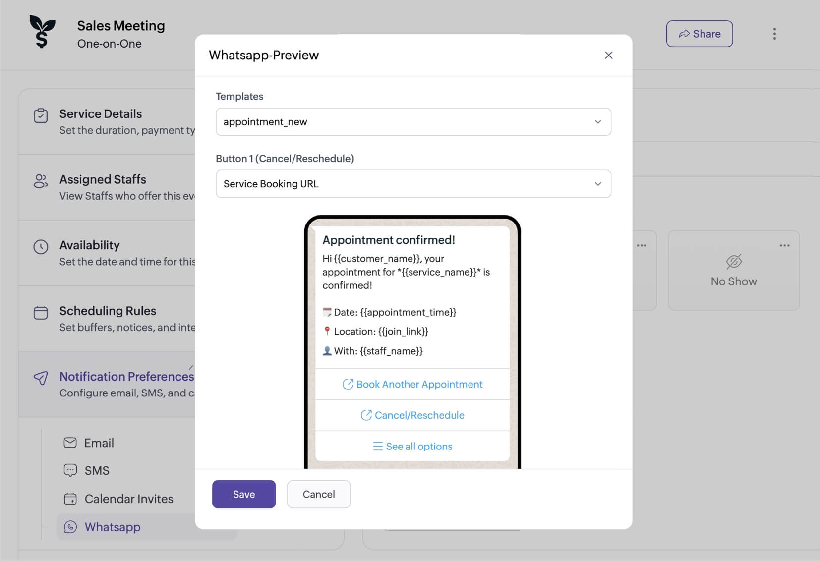 Schedule appointments with WhatsApp notifications