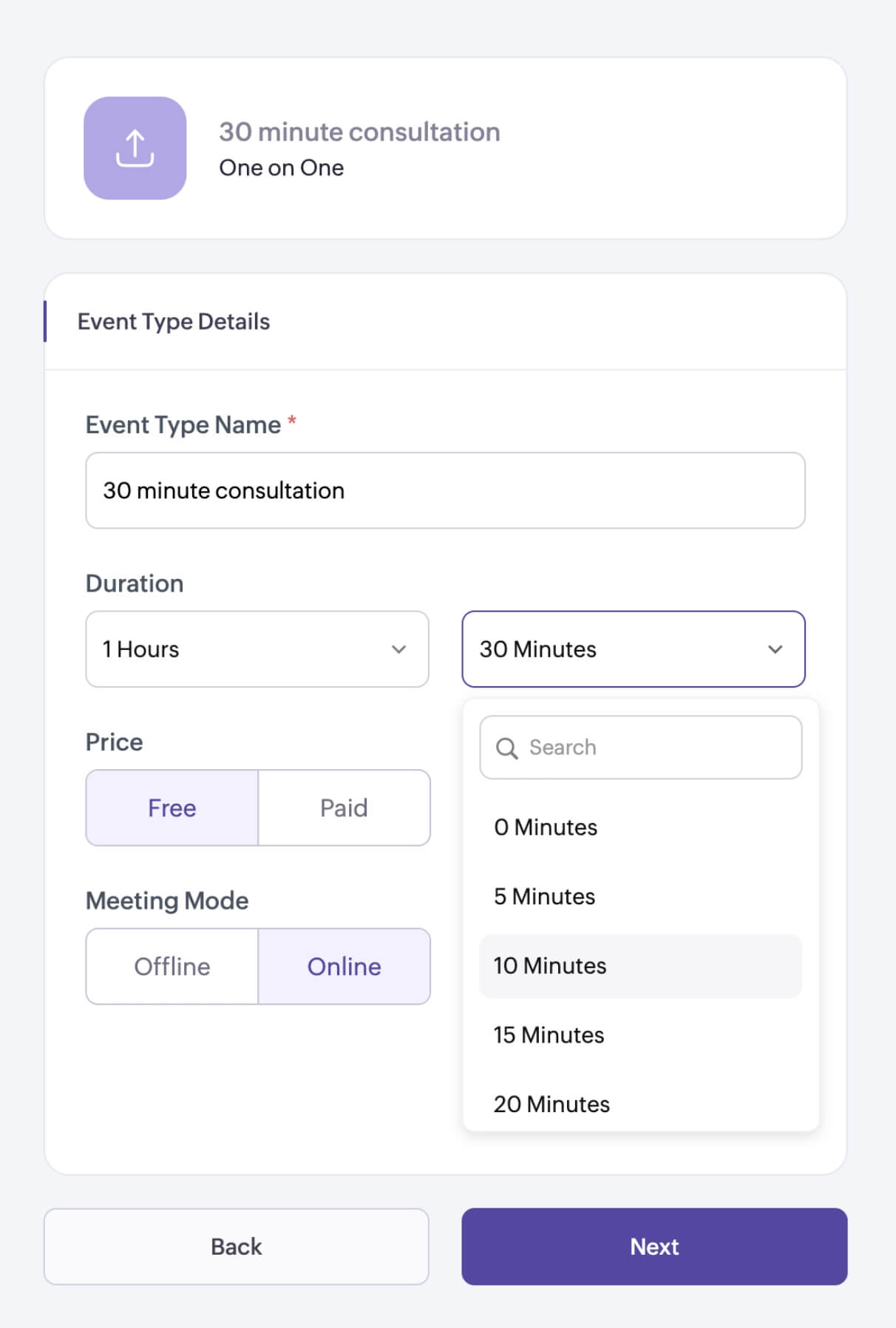 Meeting duration in scheduler Meeting duration