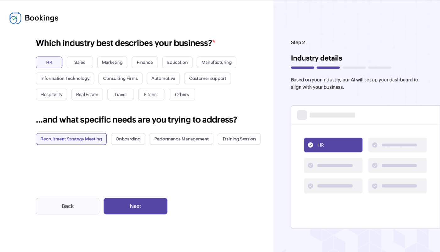 AI suggestion in Zoho Bookings