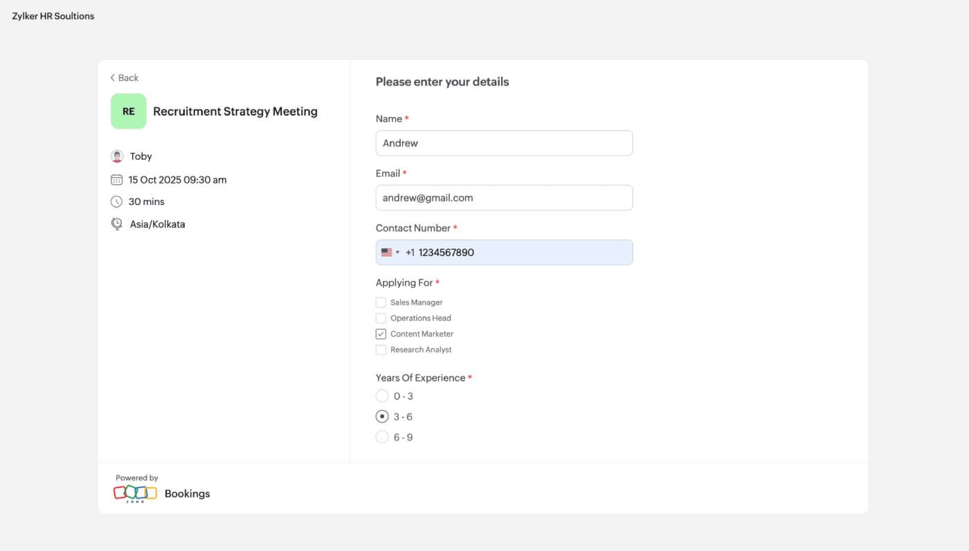 Interview screening in Zoho Bookings
