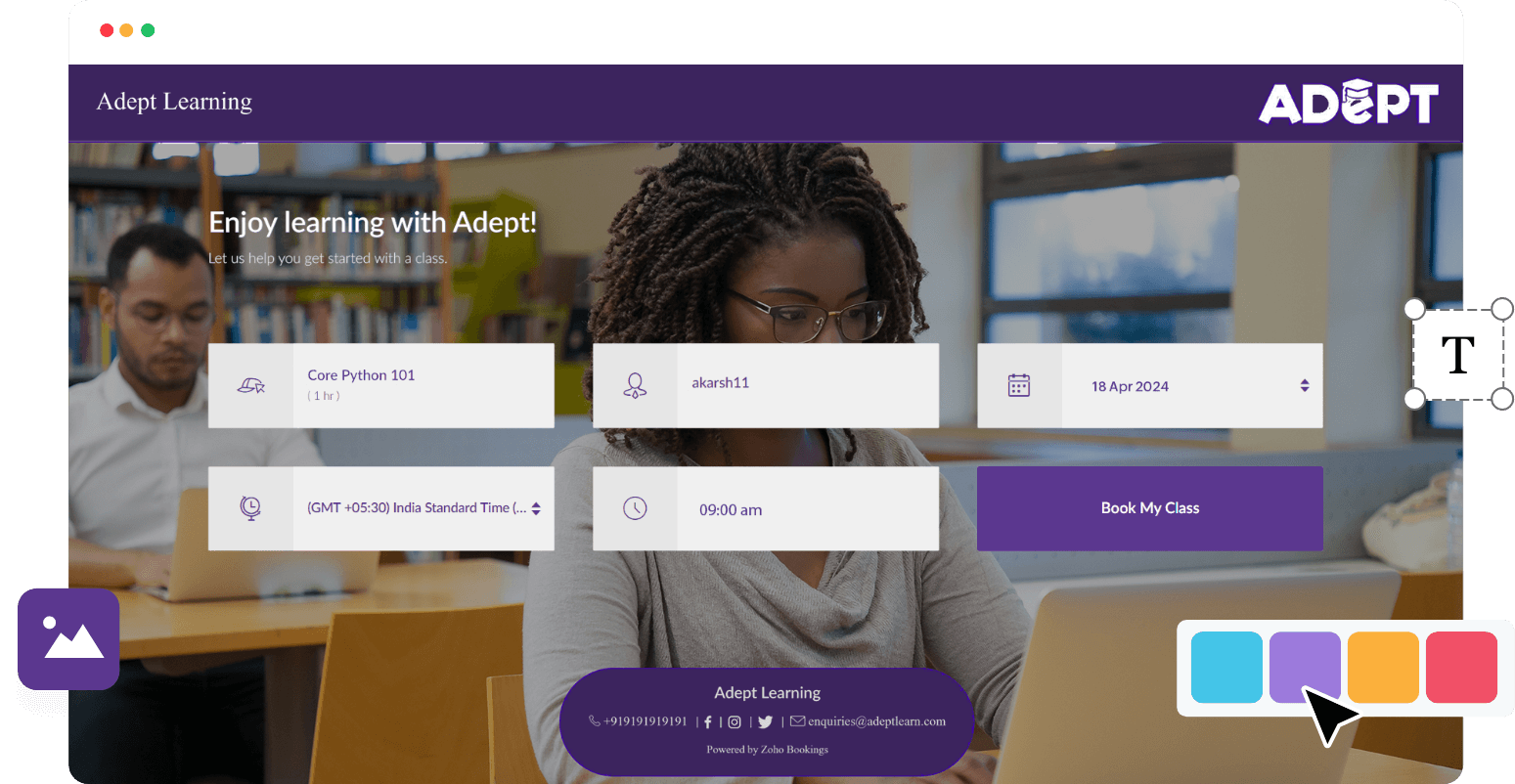 Zoho Bookings booking page