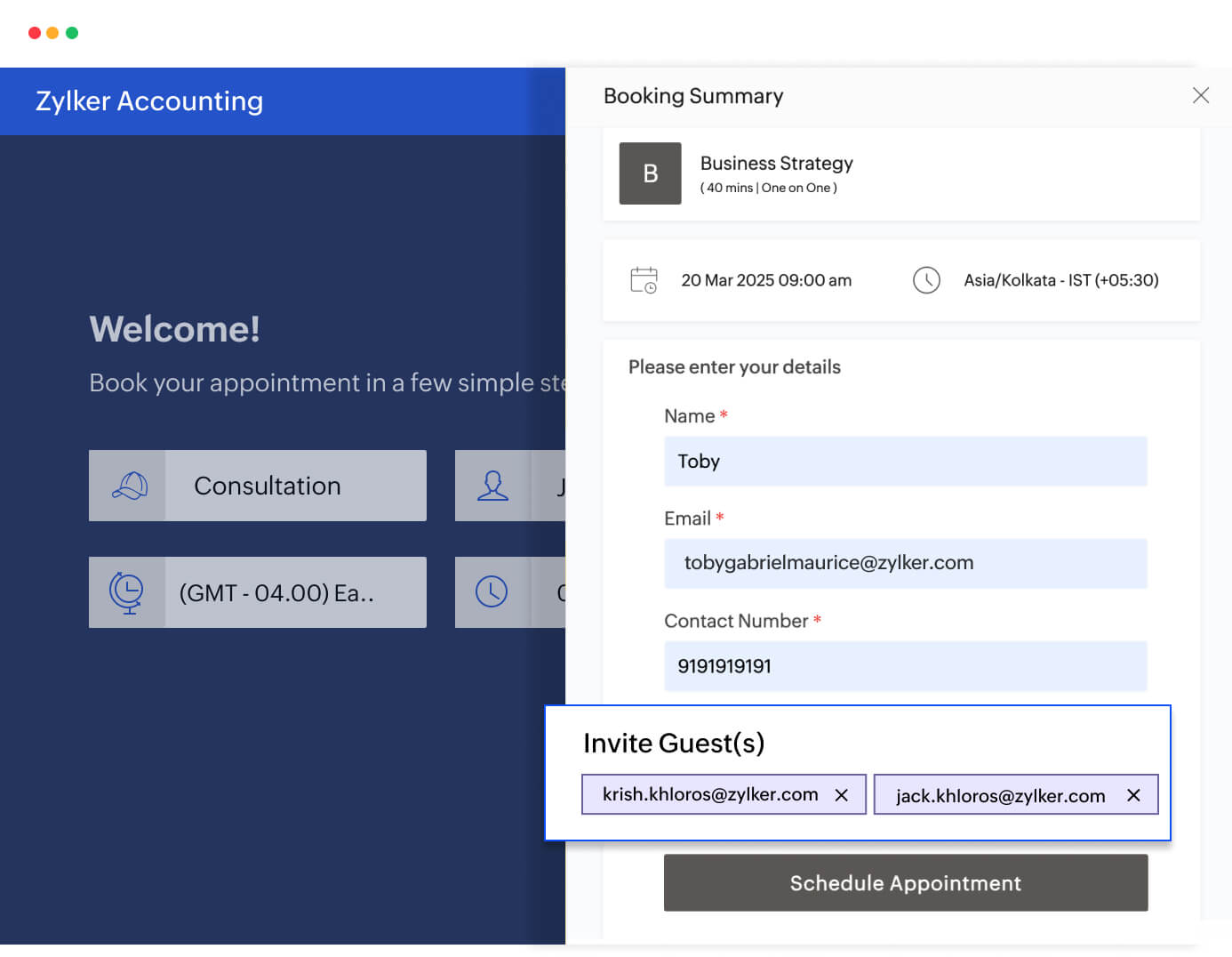 Inviting guests using the Zoho Bookings booking page