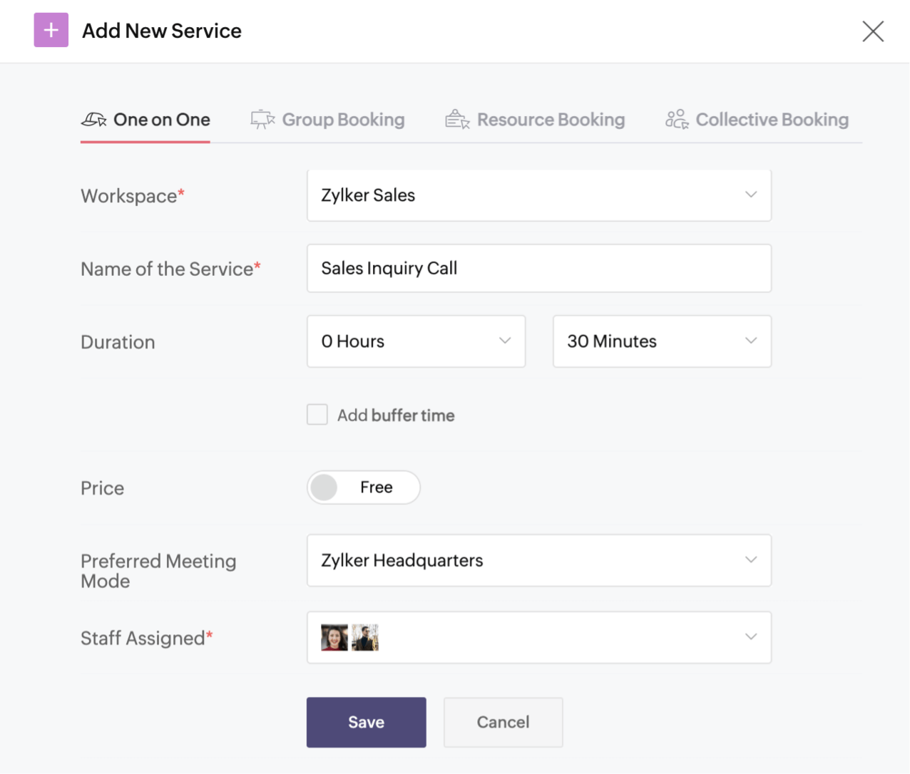 Different meeting options in Zoho Bookings