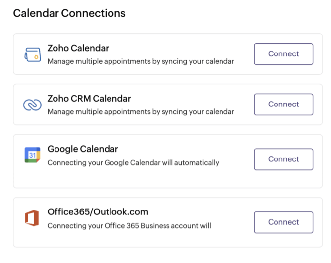Calendar integrations in Zoho Bookings