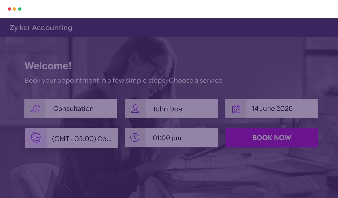 Highlighted timezone on the Zoho Bookings's booking page