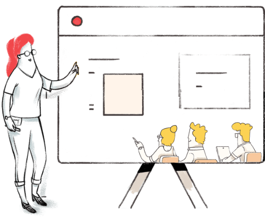 Illustration of a woman running classes on Zoho Bookings.