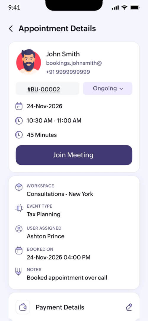Zoho Bookings mobile view