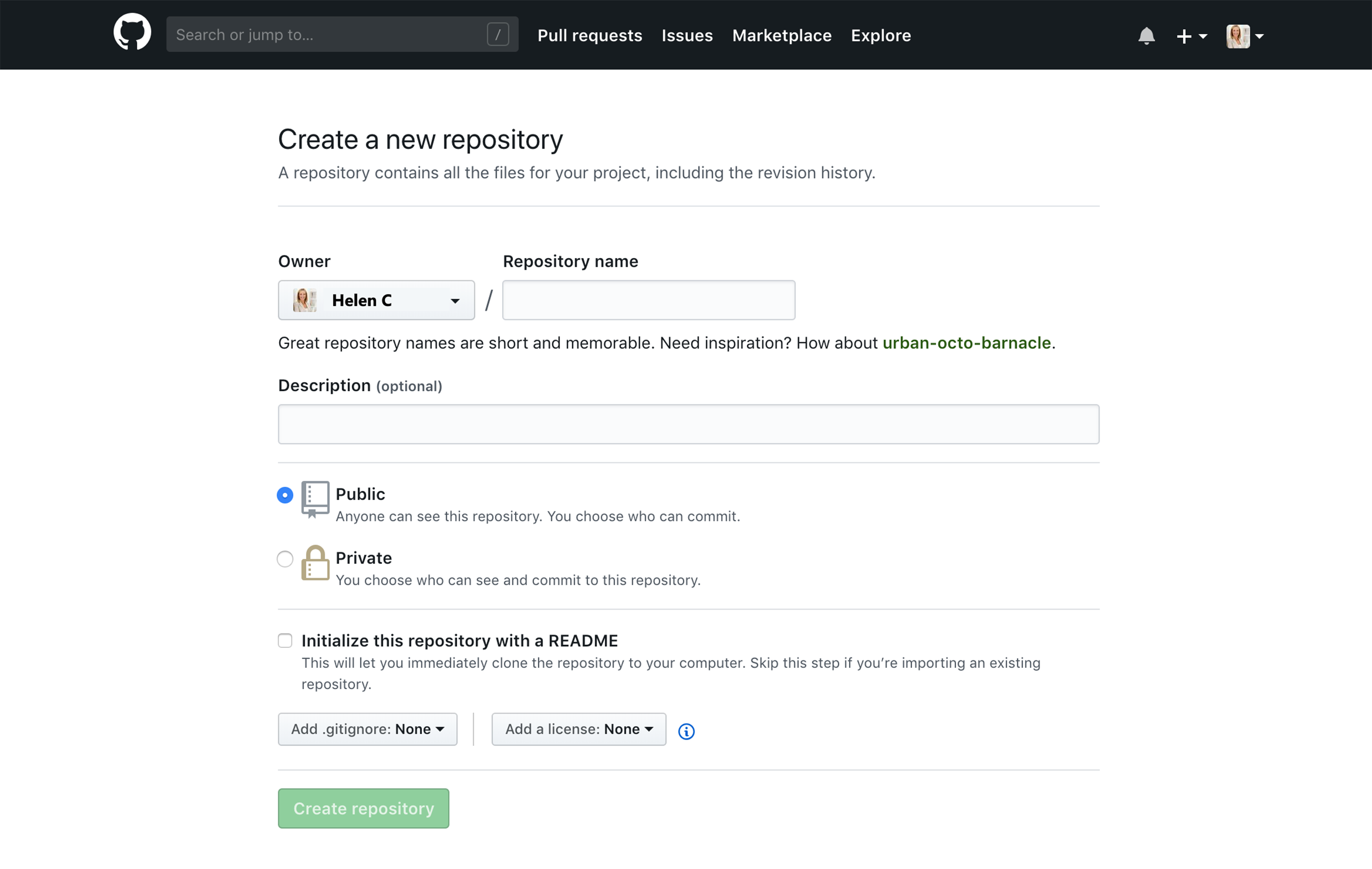 Create new repository in Github