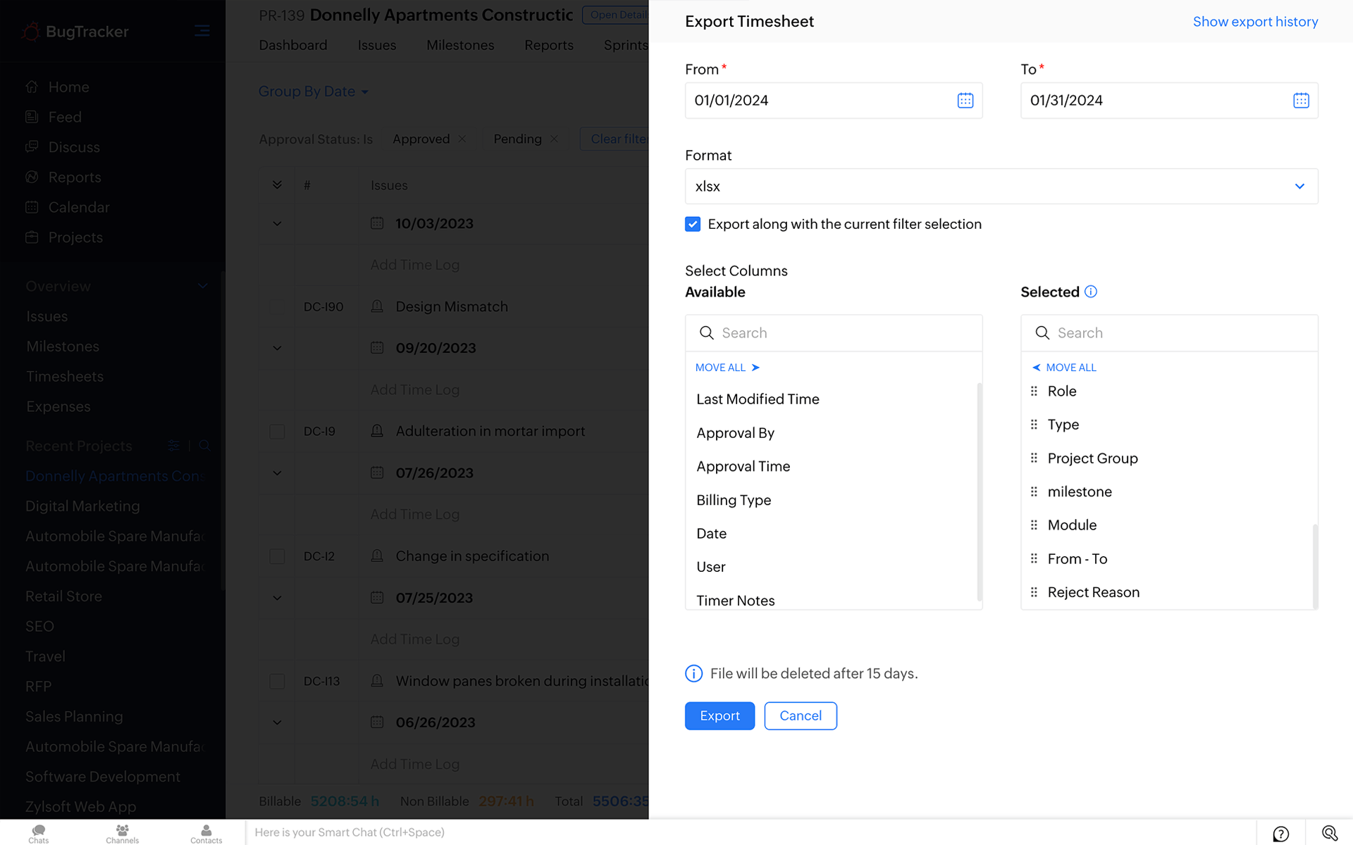 Export Timesheets