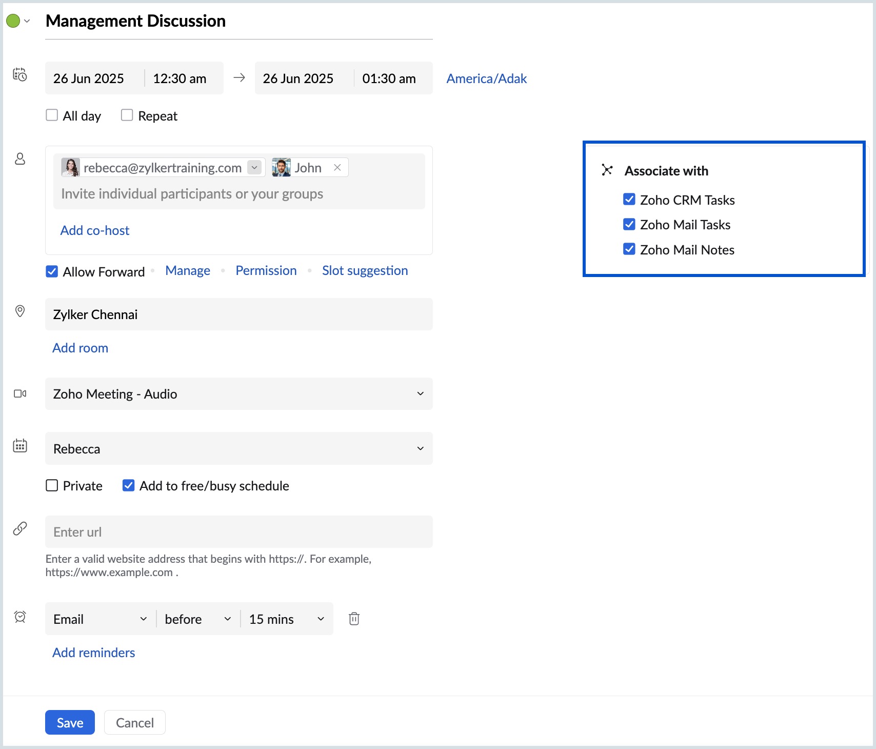 Associate Zoho apps