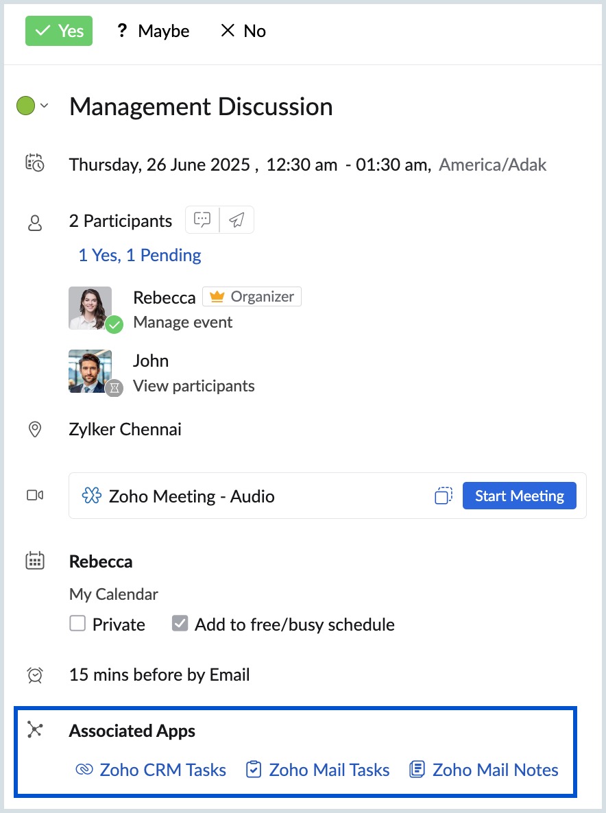 View event-associated Zoho apps