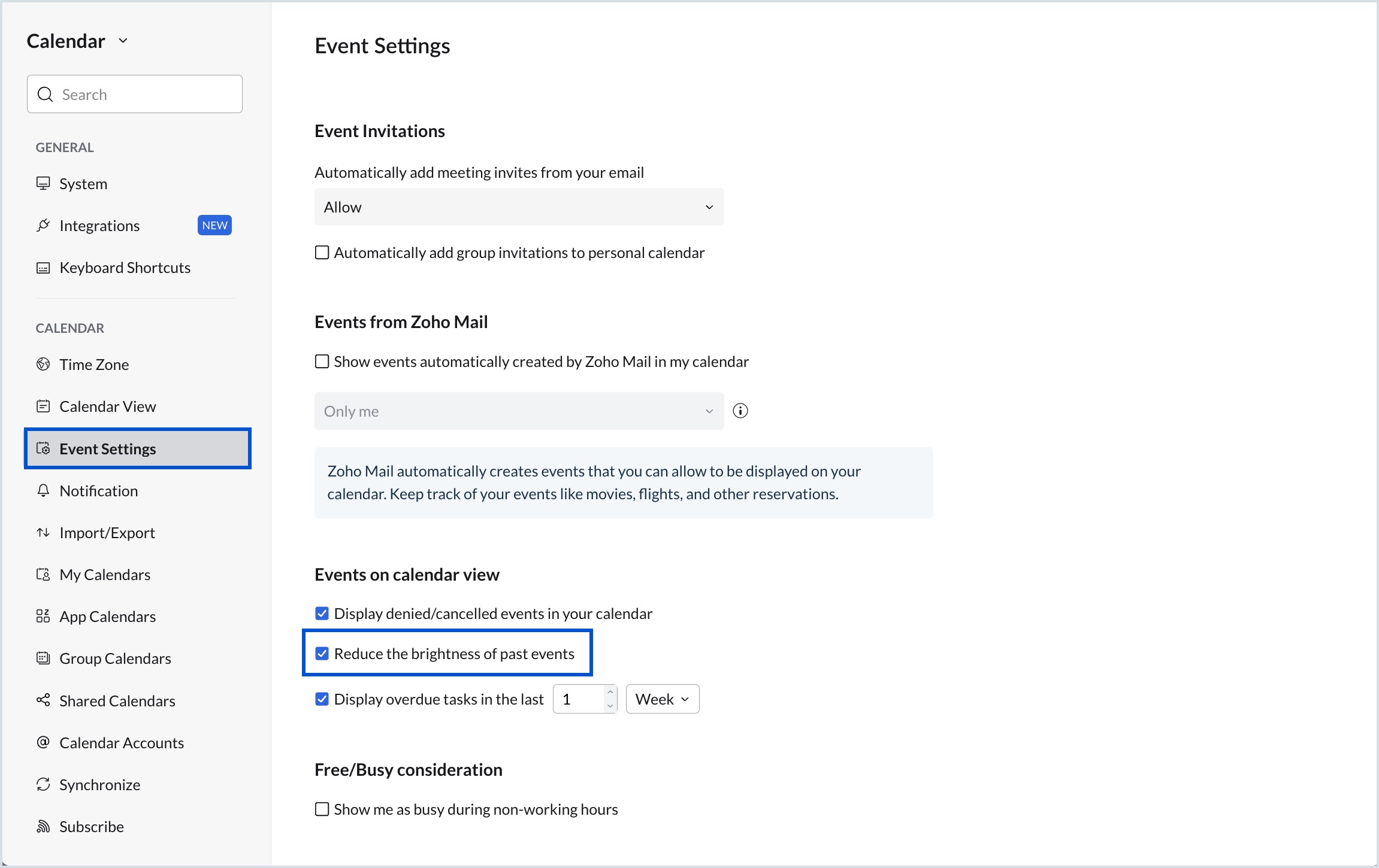 Reduce brightness of past events