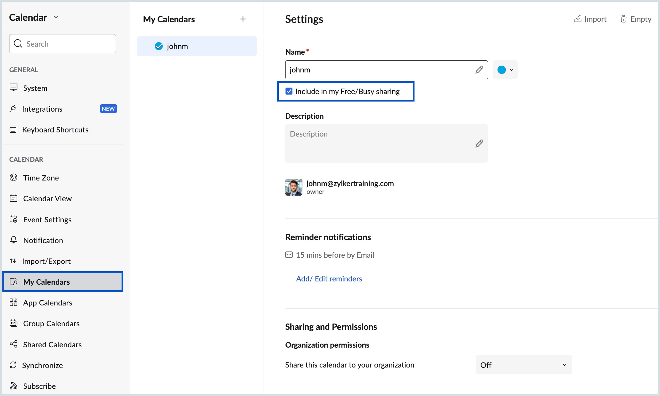 Calendar settings