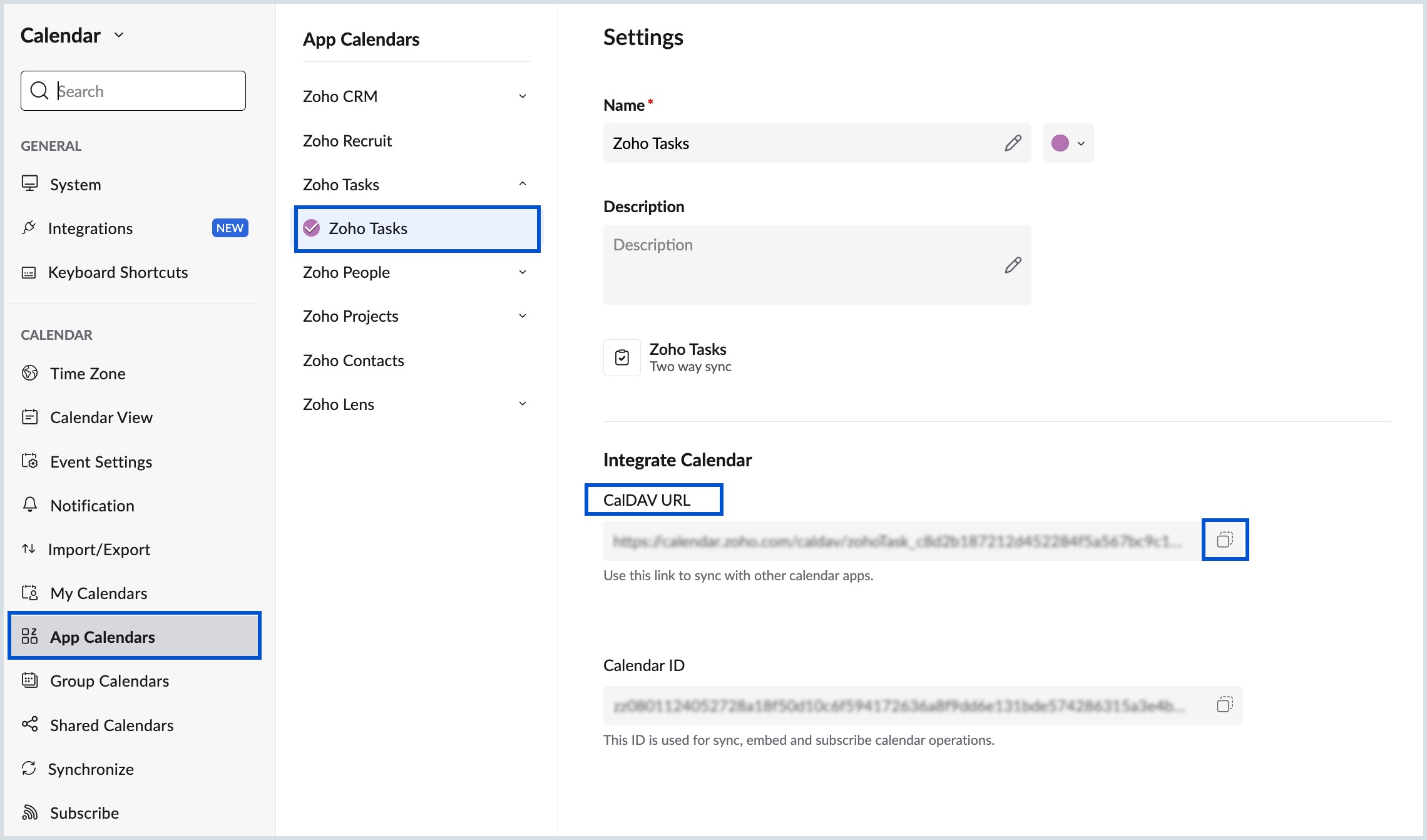Copy CalDAV URL