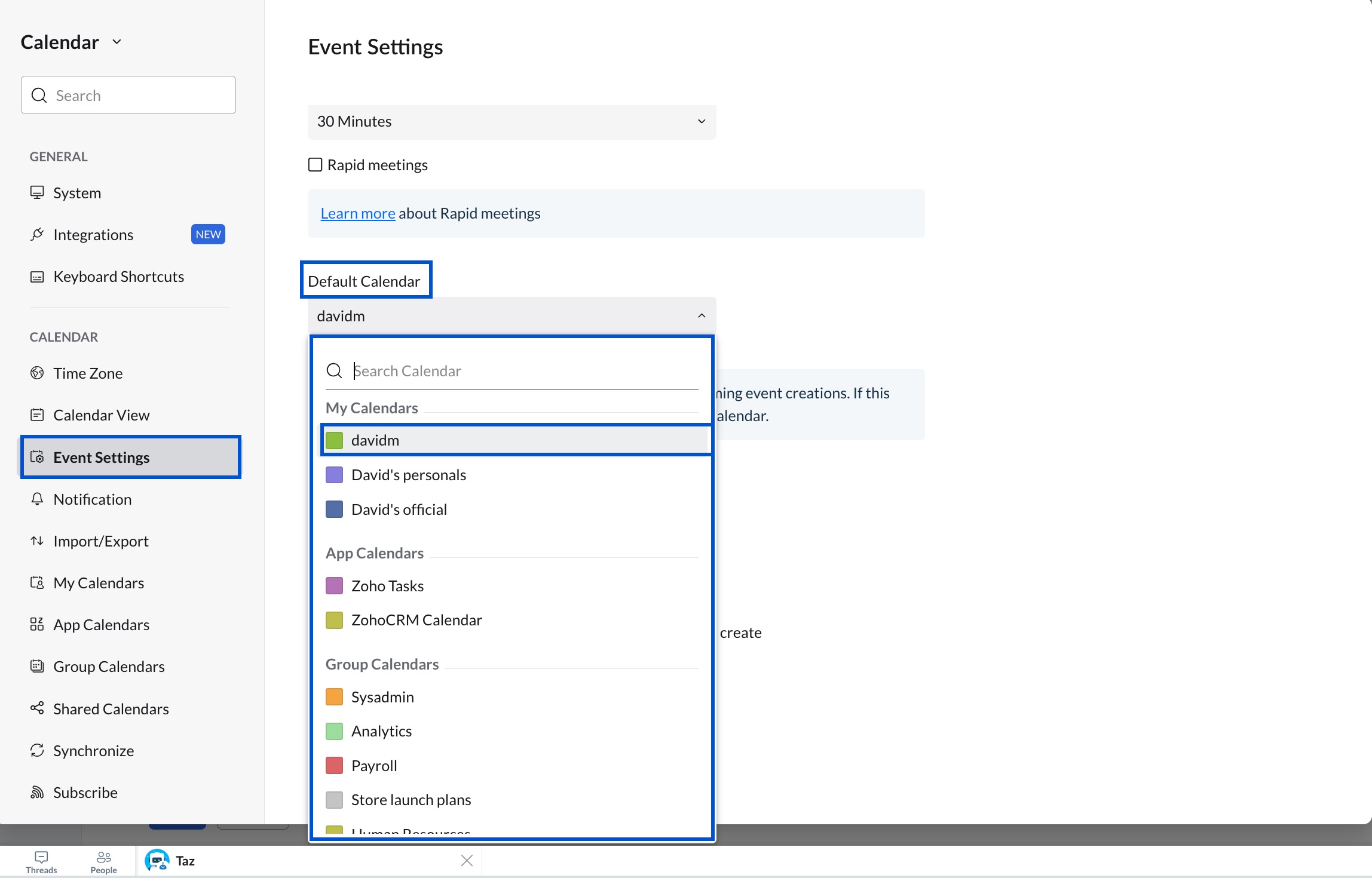 Default Calendar