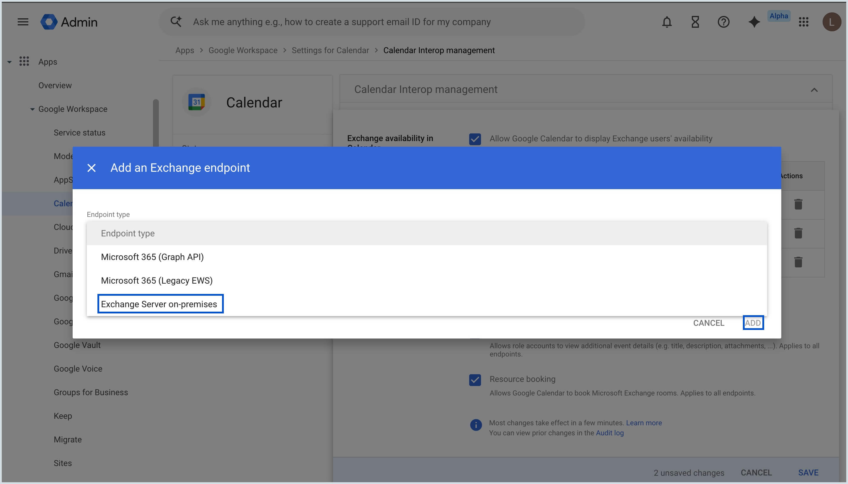 Select Endpoint type Select Endpoint type