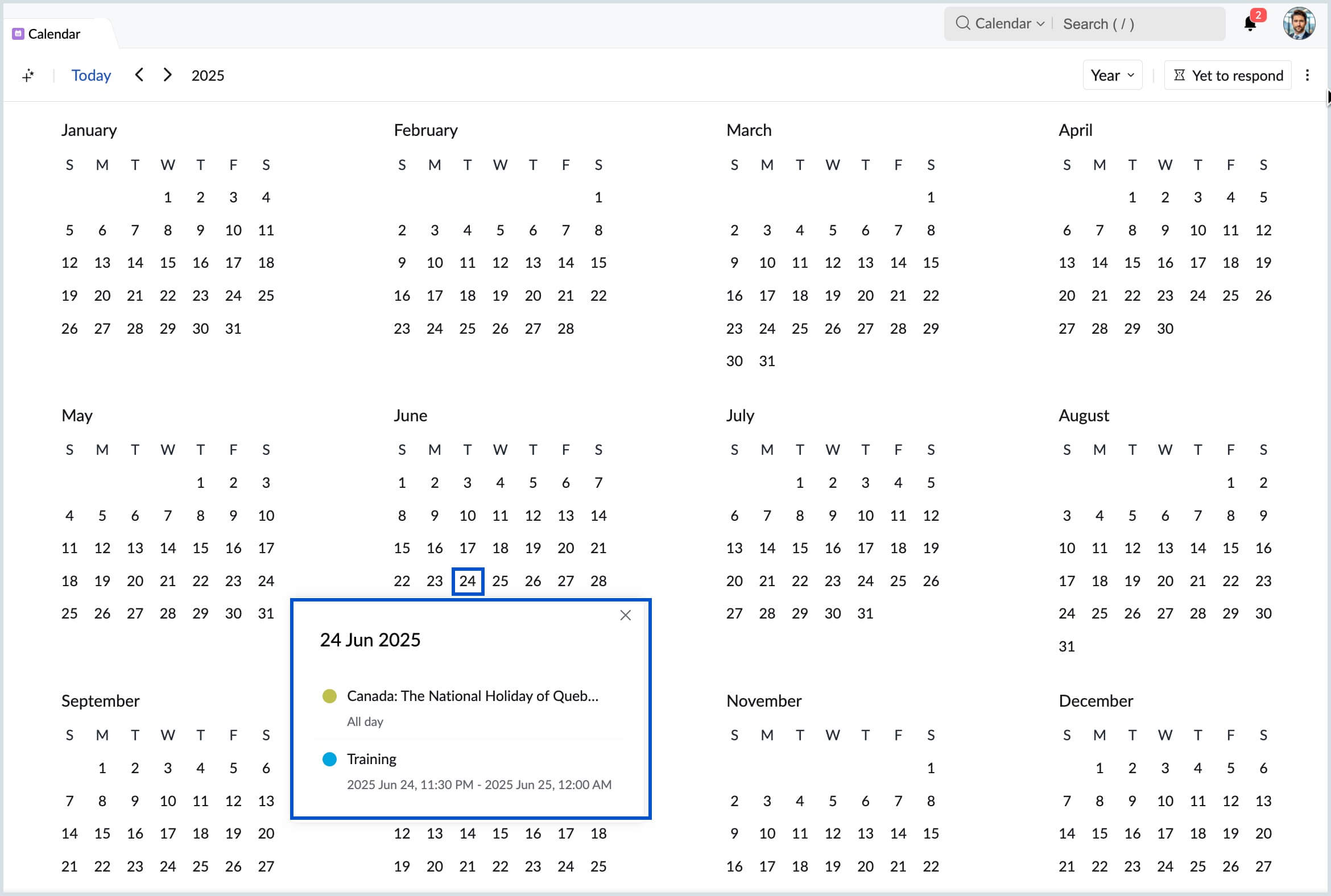 Year-view events