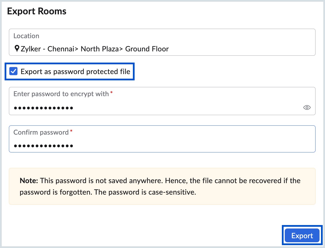Password protected Export