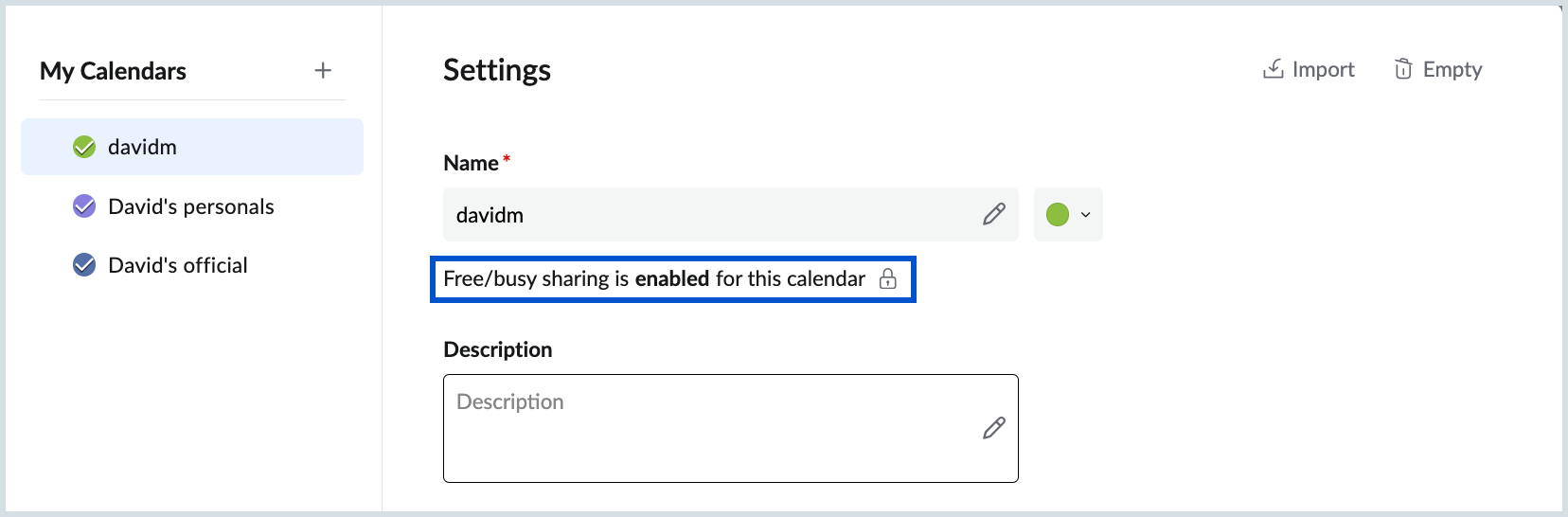 Free/Busy sharing and status enabled Free/Busy sharing and status enabled