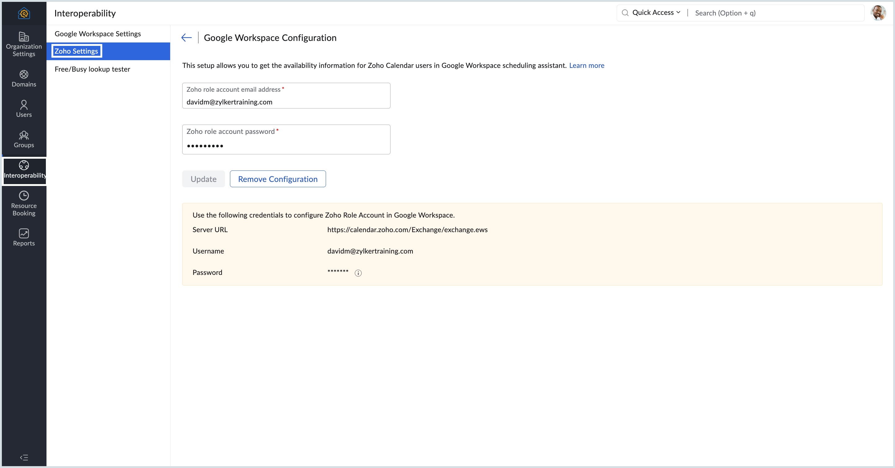 Zoho role account configured Zoho role account configured