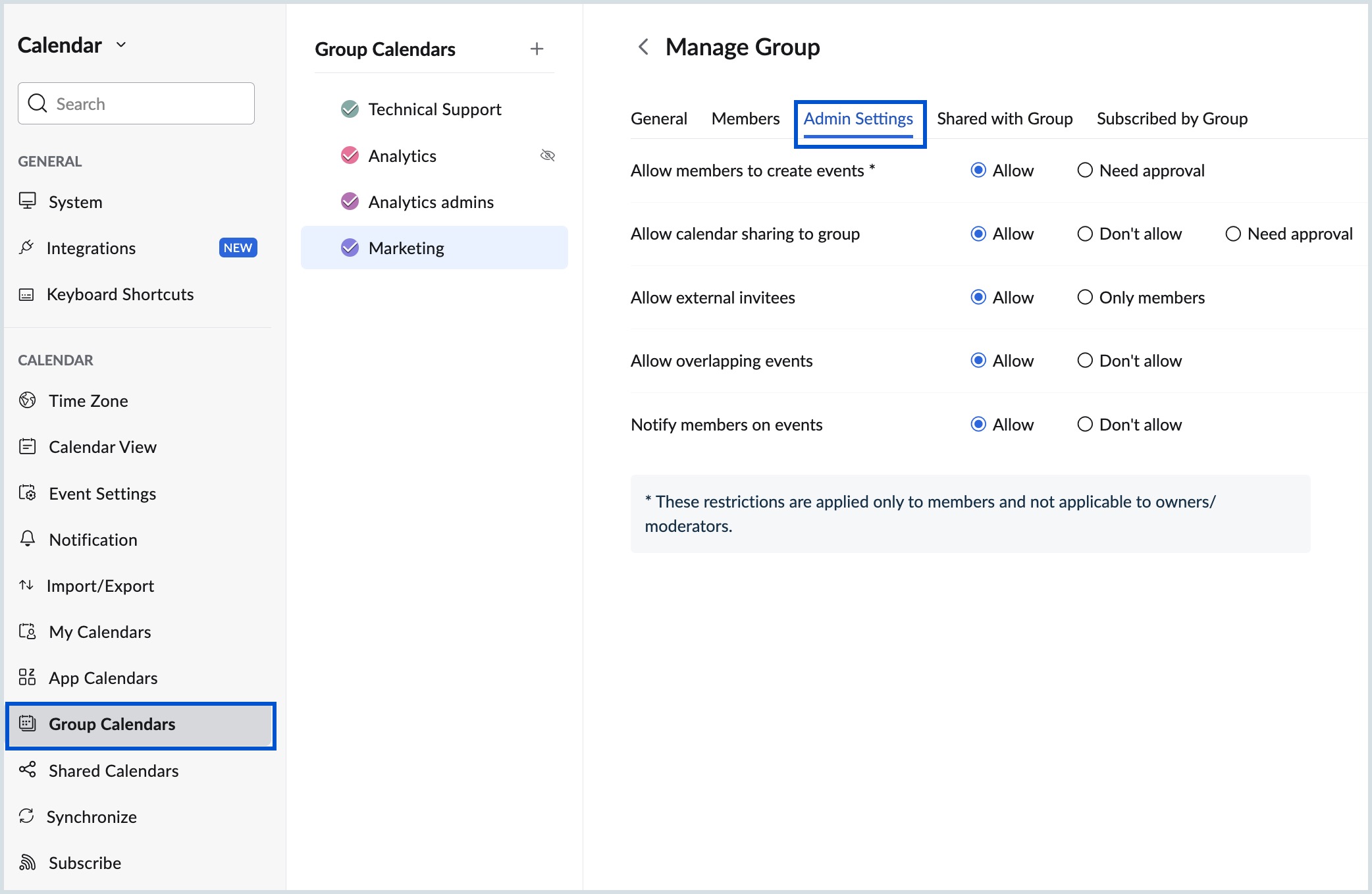 Set group restrictions