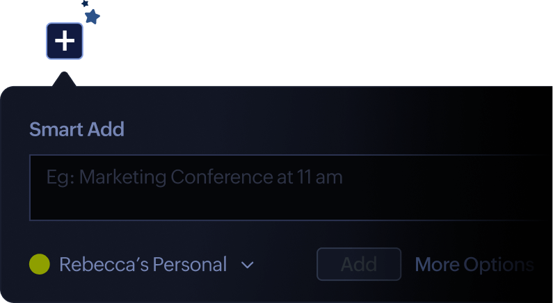 Zoho Calendar window displaying event addition from a text input