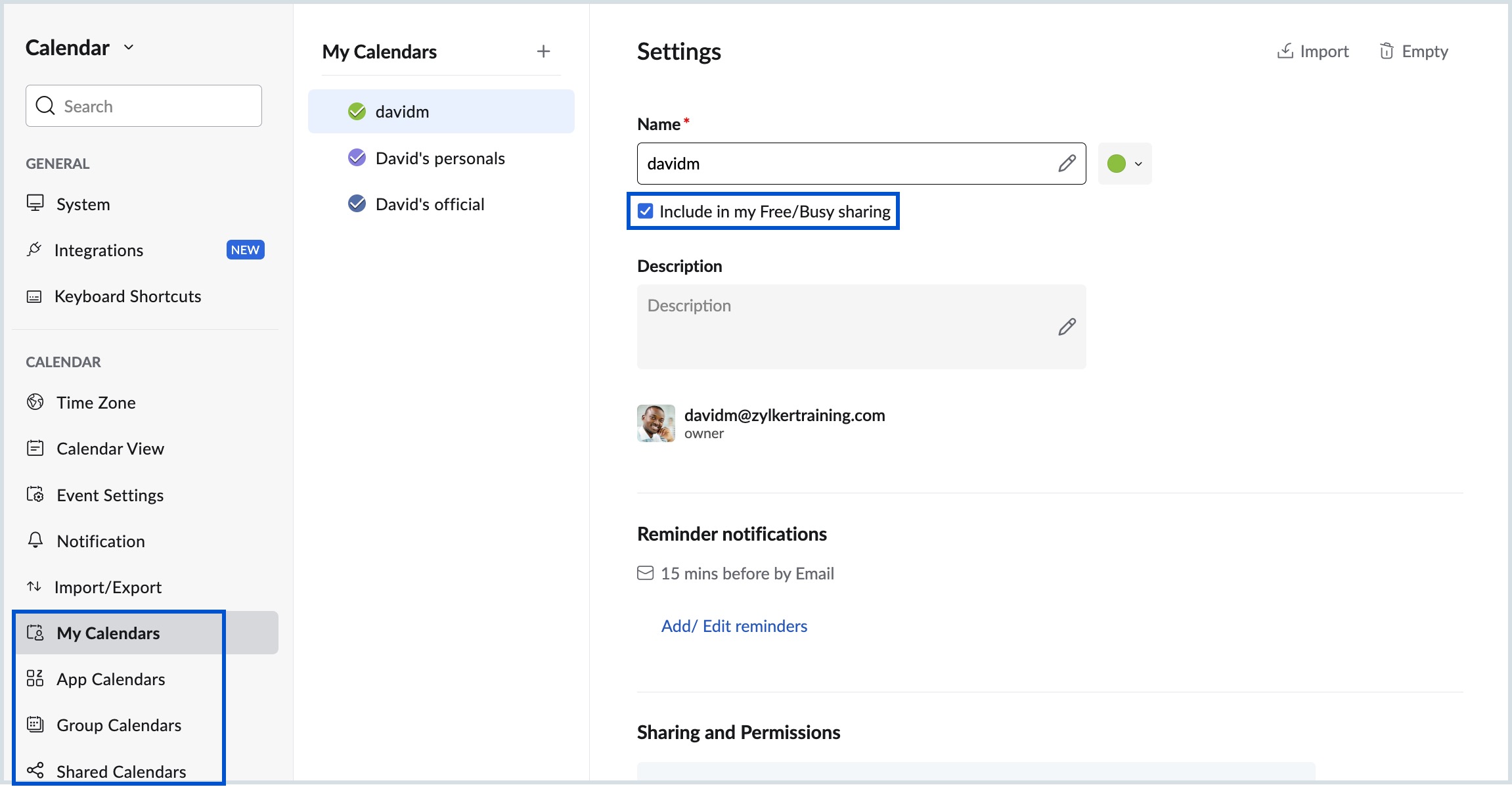 Calendars with Free/Busy sharing option