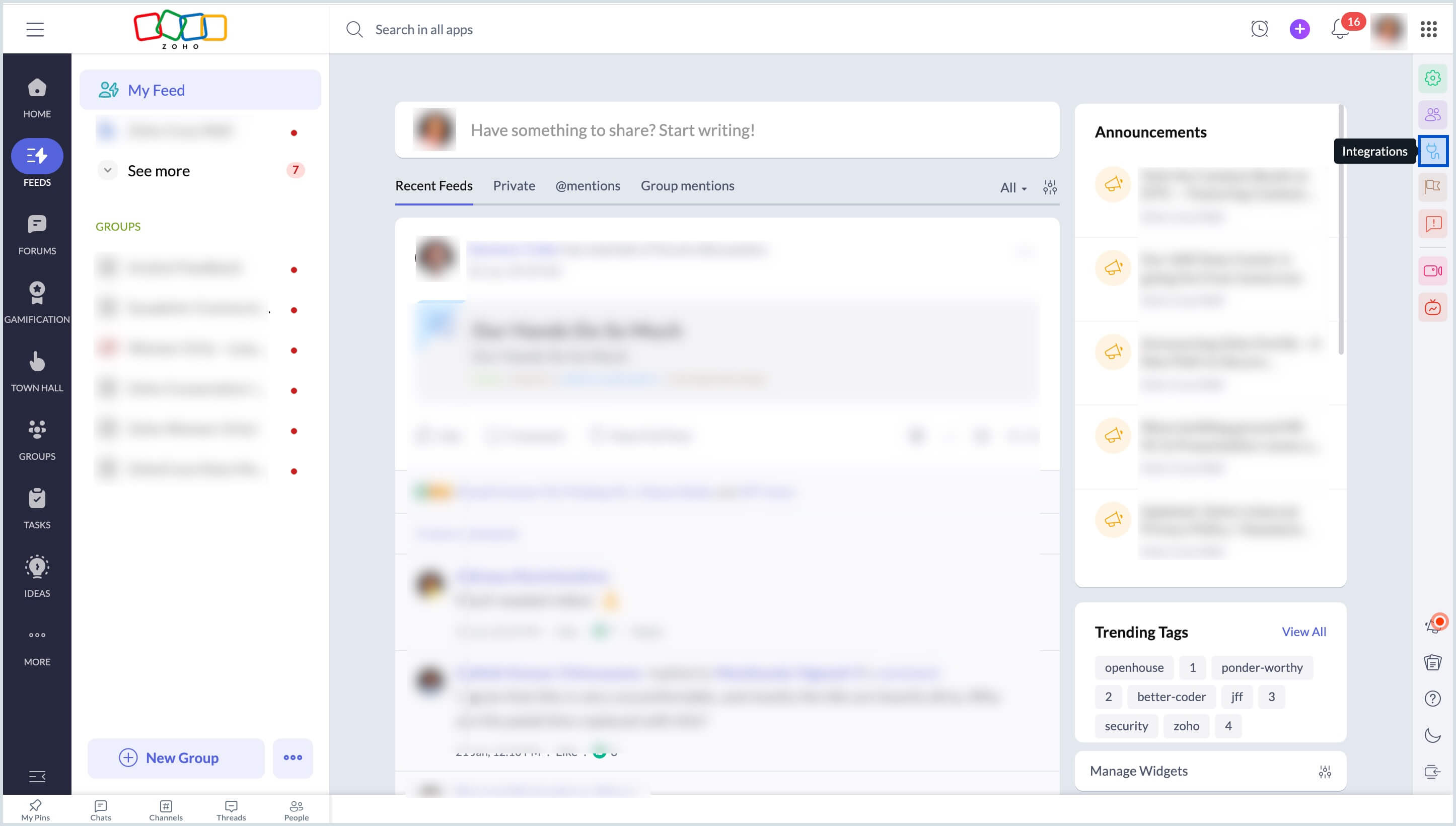 Integrations in Zoho Connect Integrations in Zoho Connect