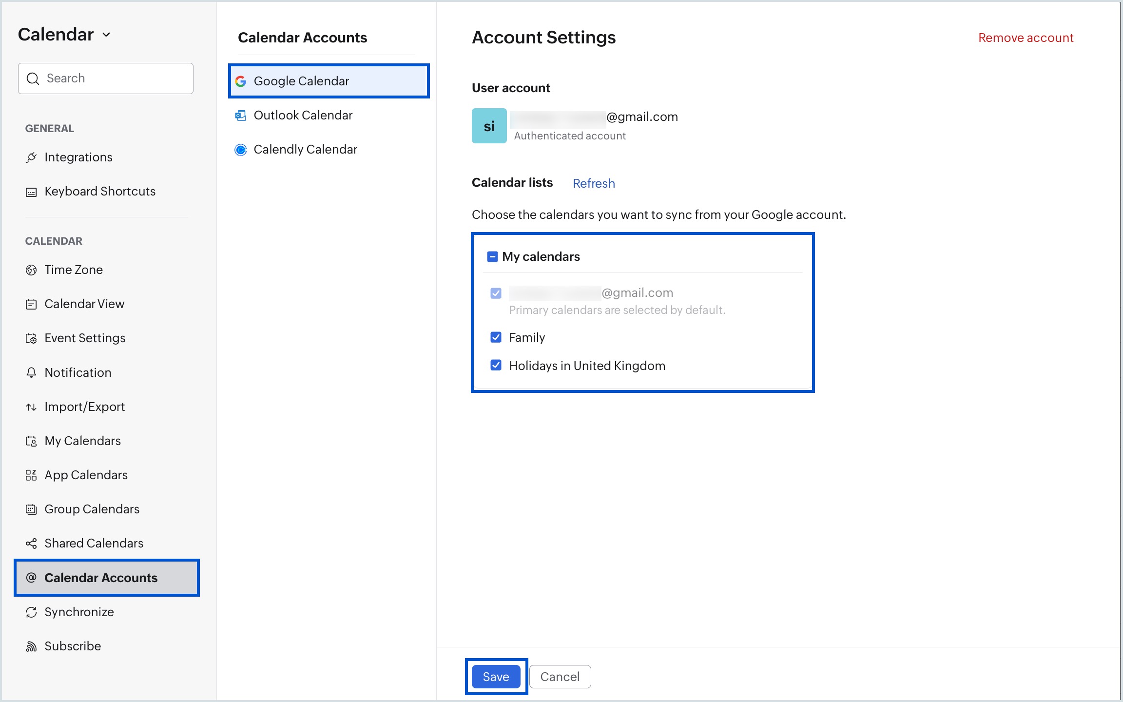 Manage Google Calendars