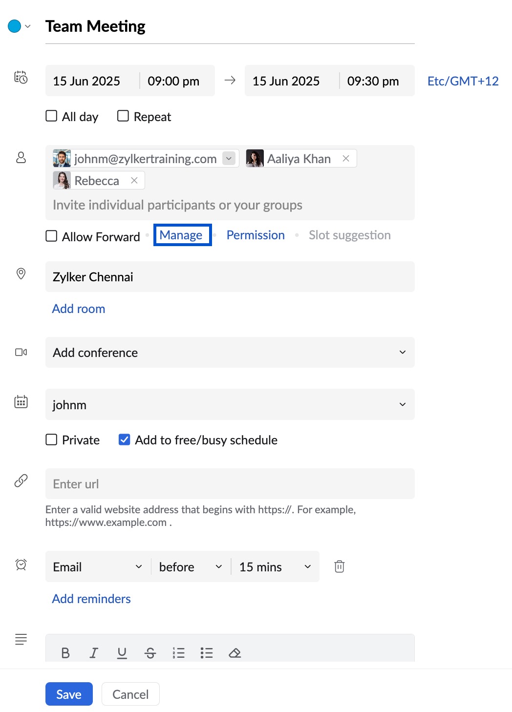 Manage calendar