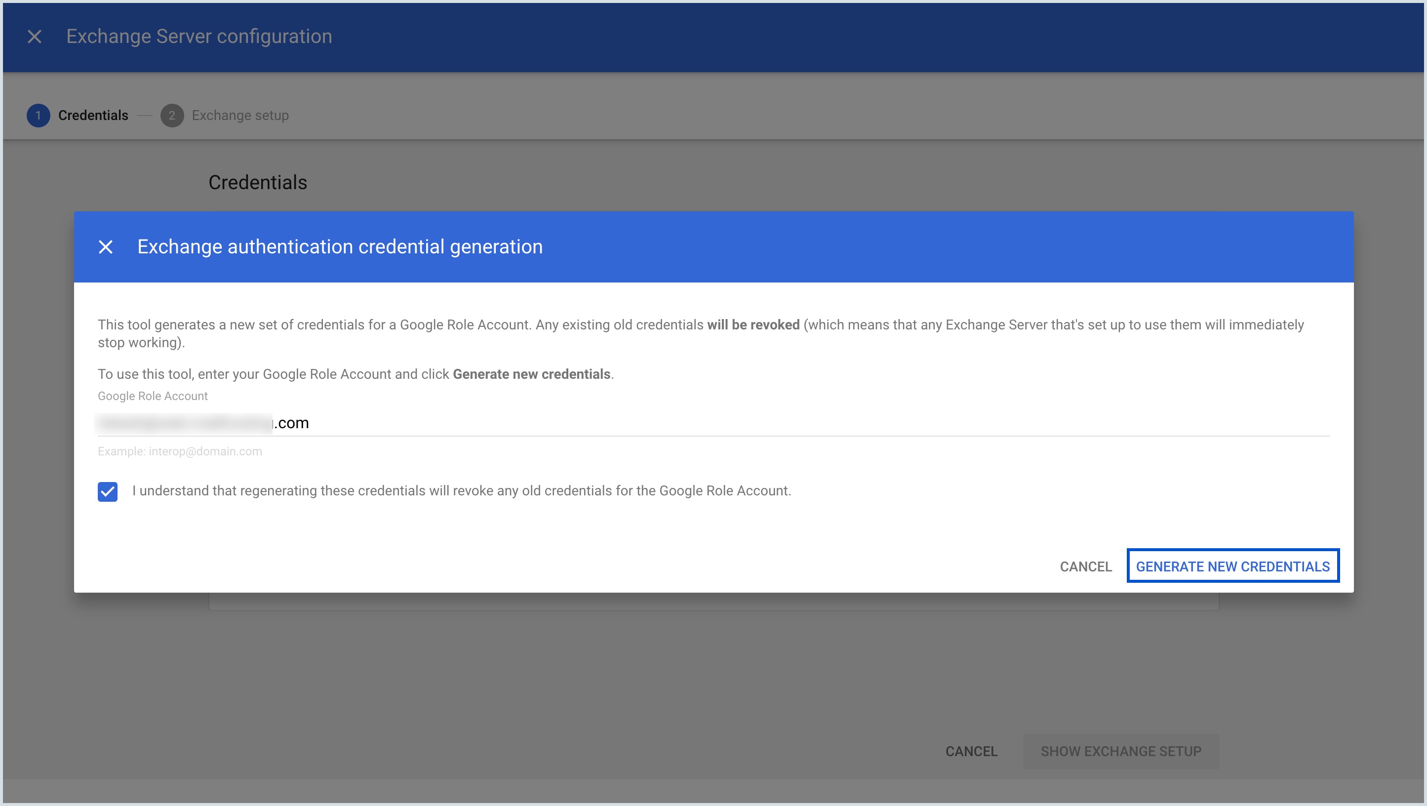 Generate new credentials Generate new credentials