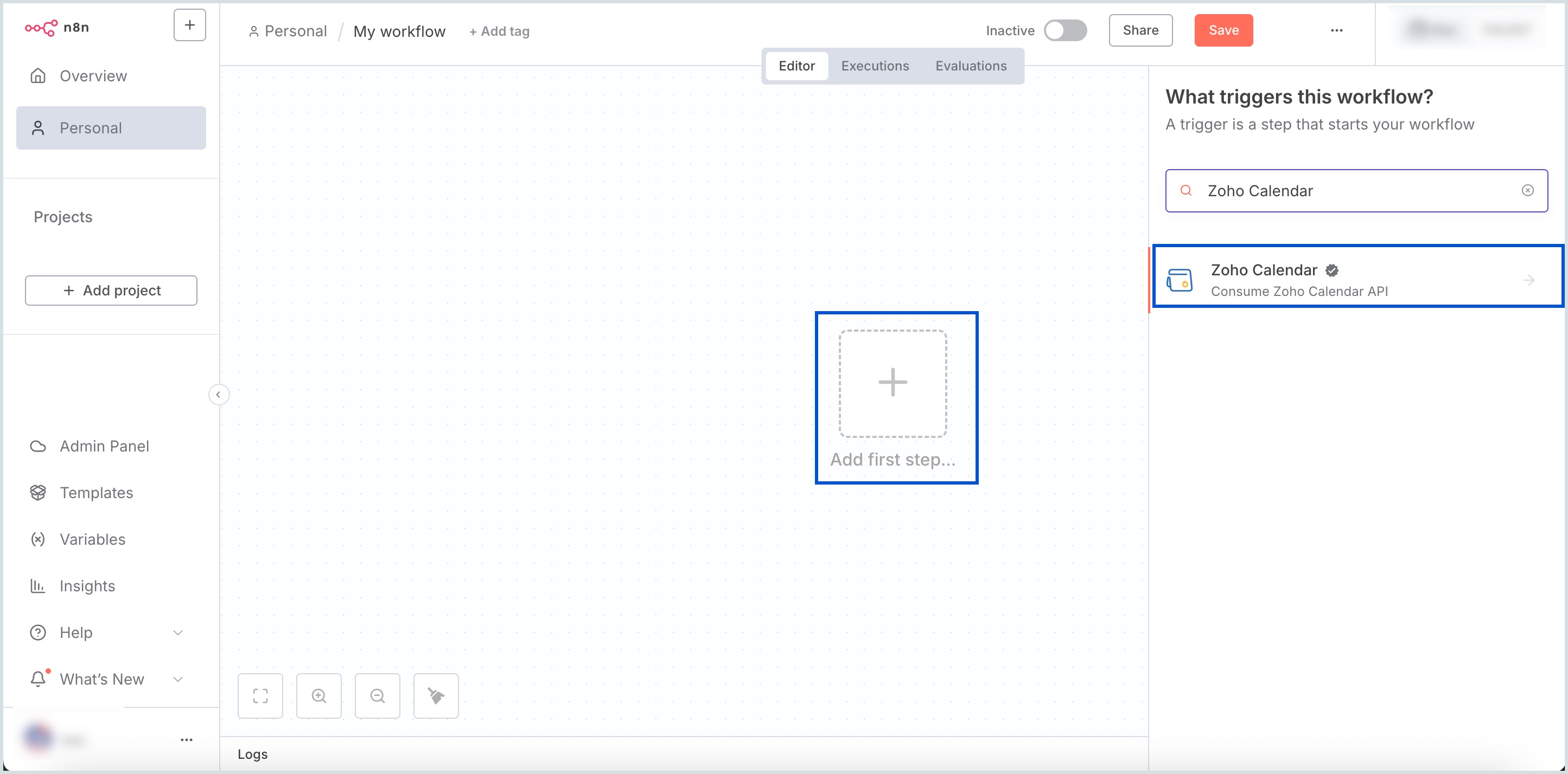 Zoho Calendar node