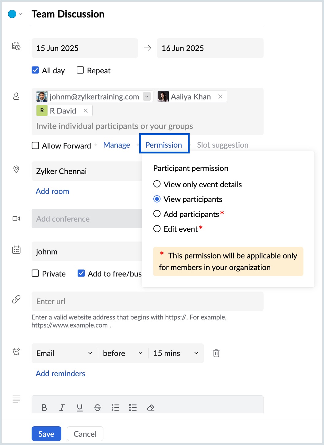 Permission settings