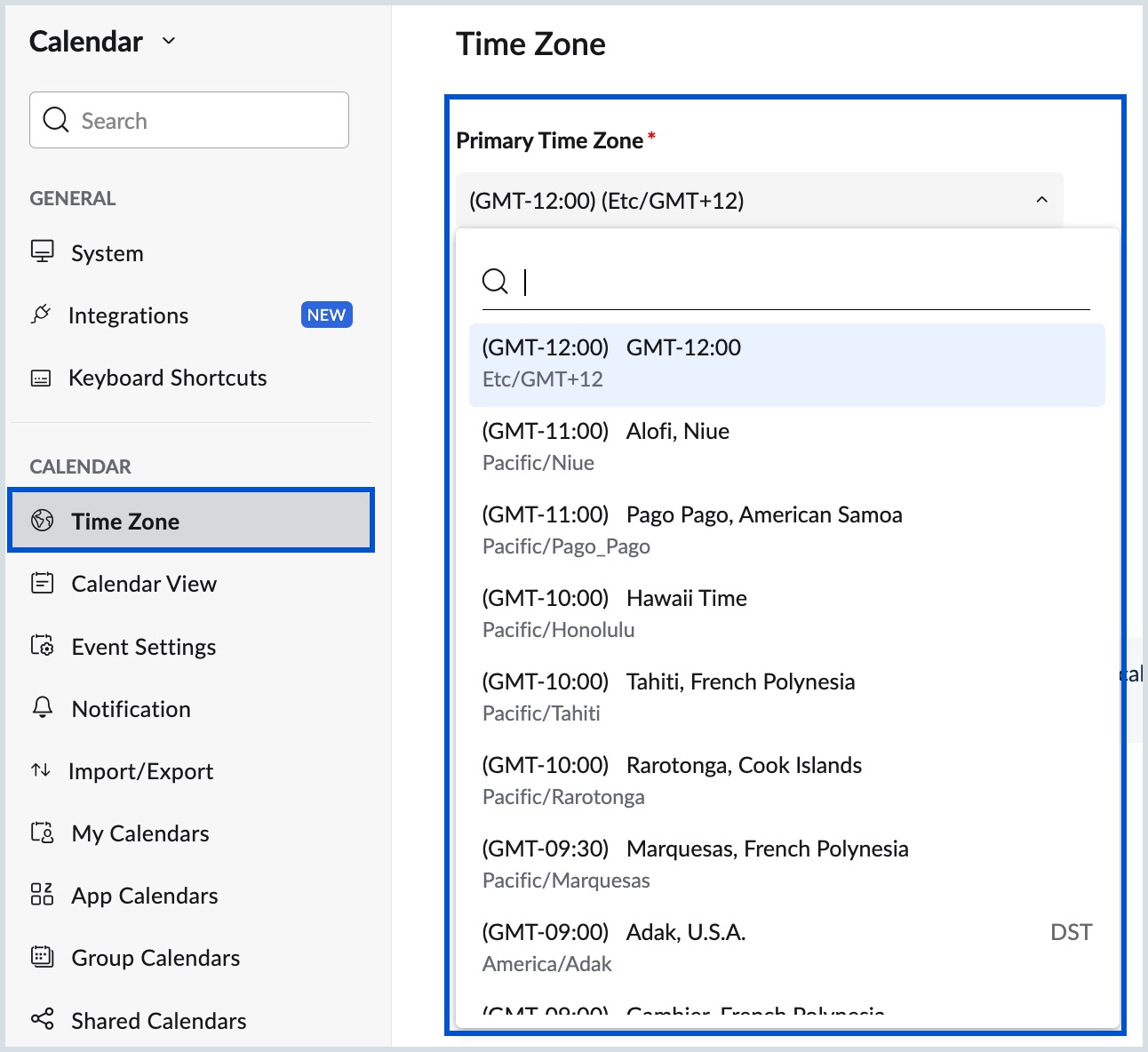 primary time zone