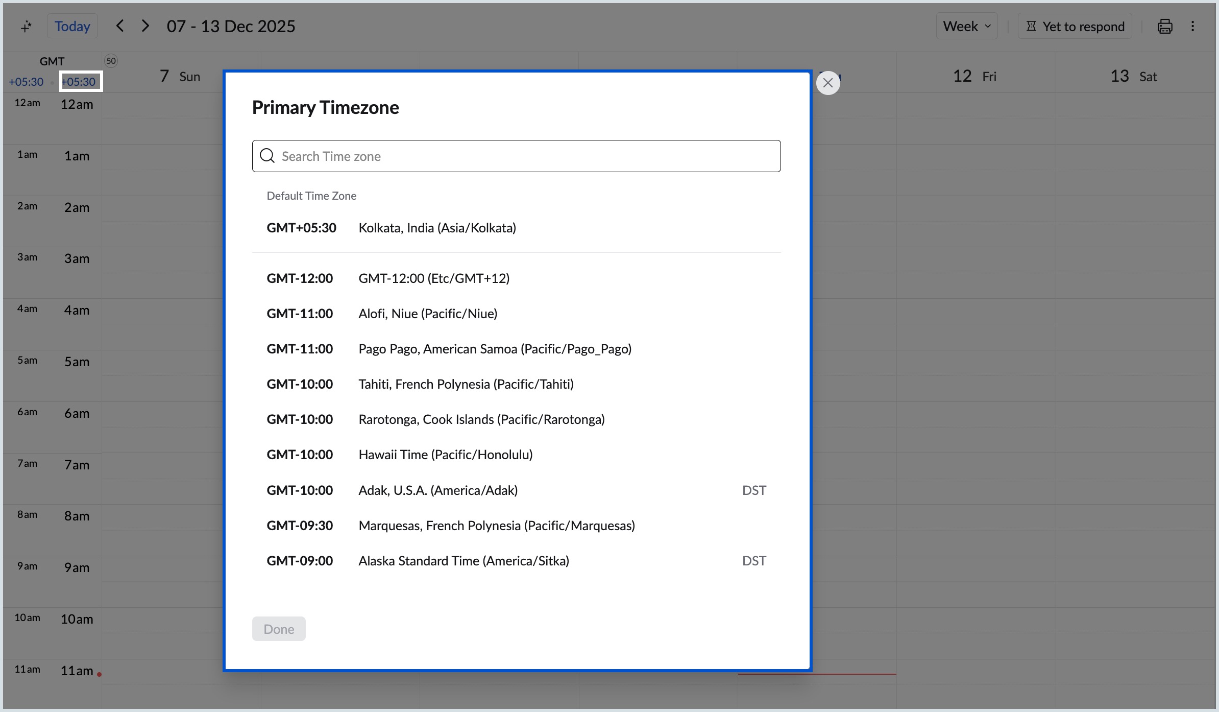 Change primary timezone from the calendar grid