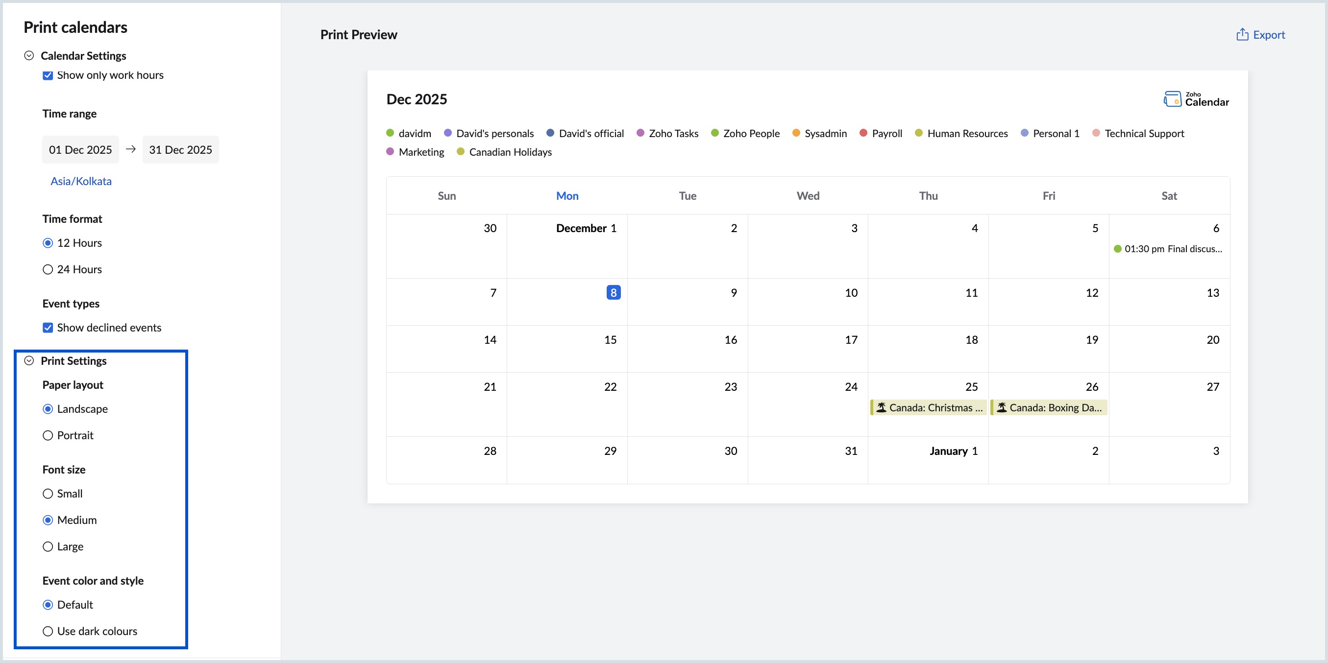 Print settings Print settings