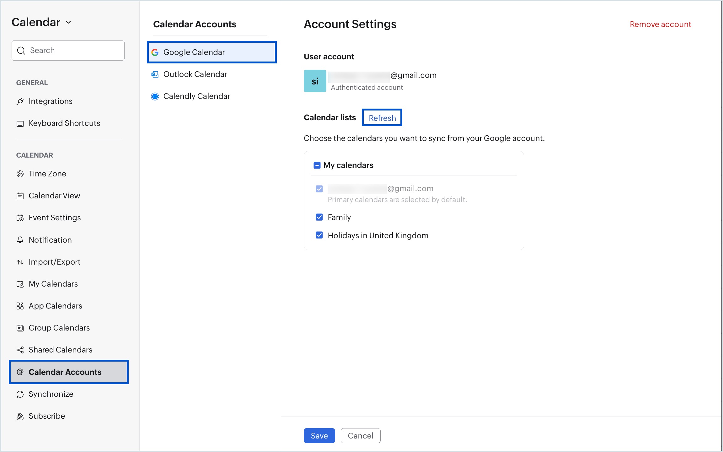 Refresh Google Calendar