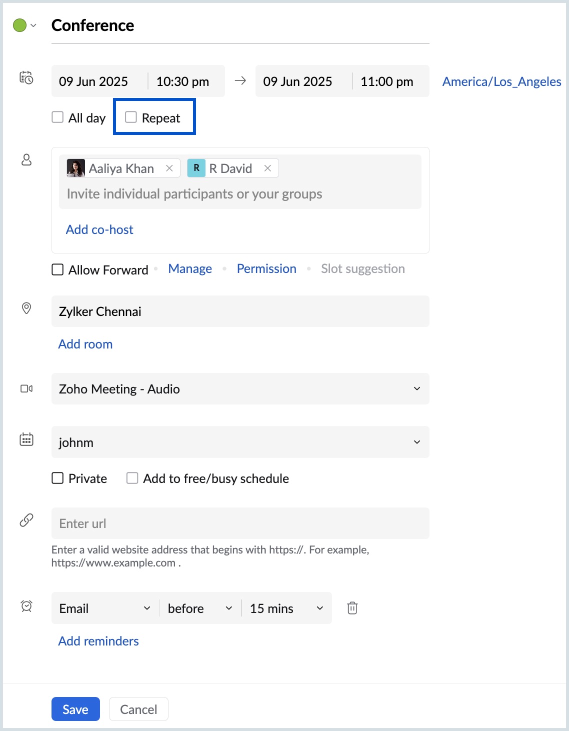 Repeat check box