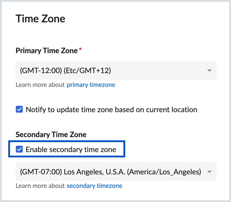 secondary time zone