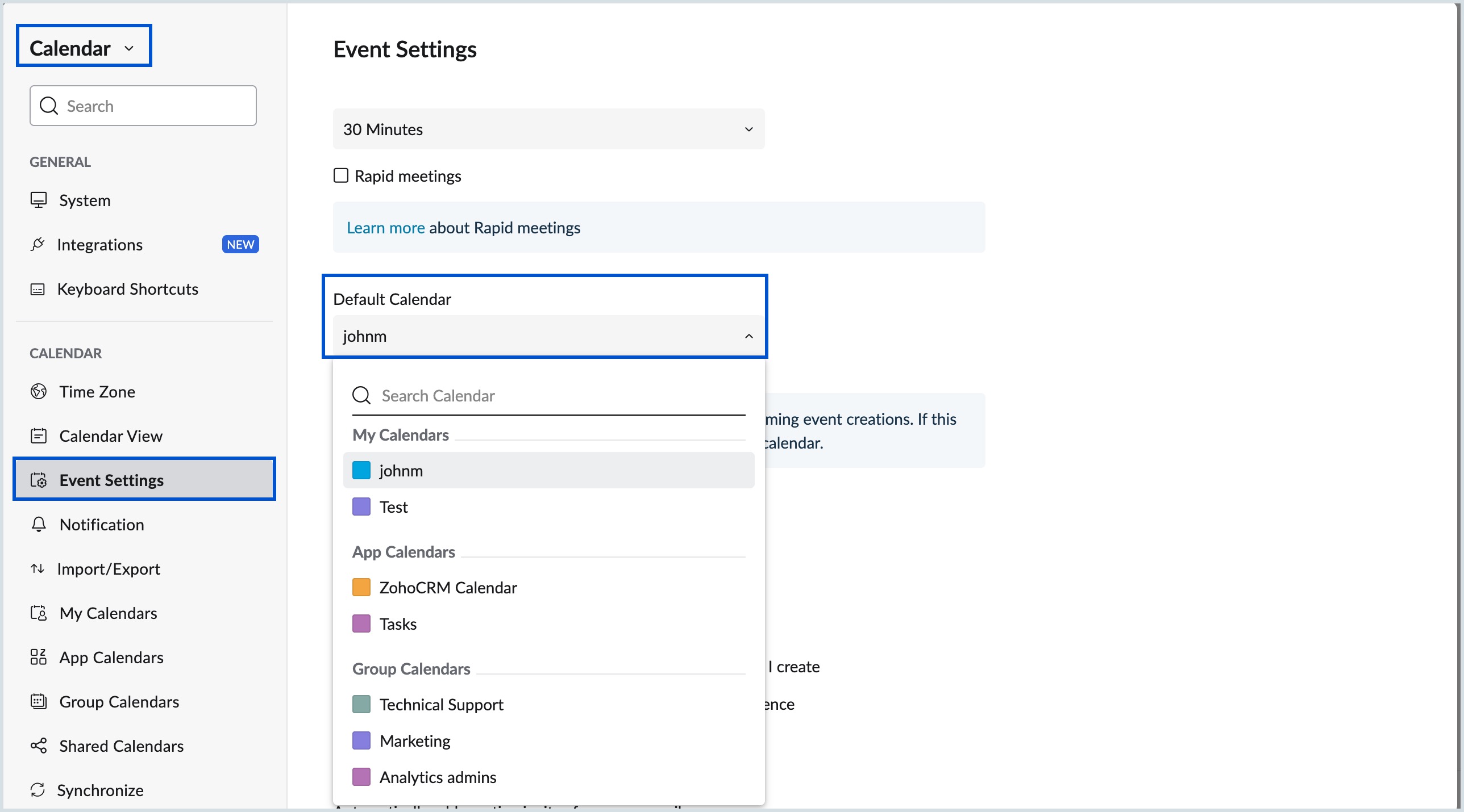 set-default calendar set-default calendar