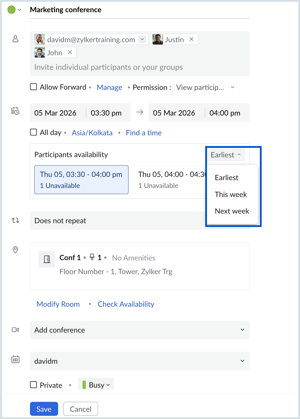 Participants availability